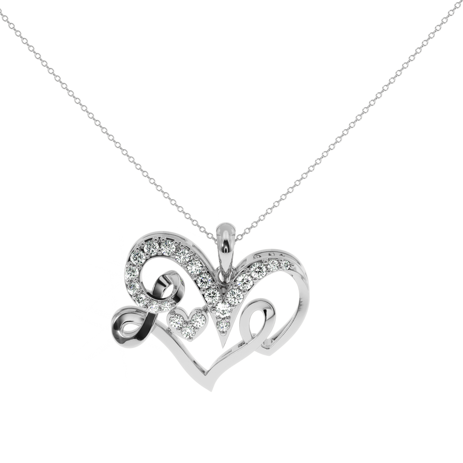 0.24ct Accented Love Script Heart Natural Diamond Pendant