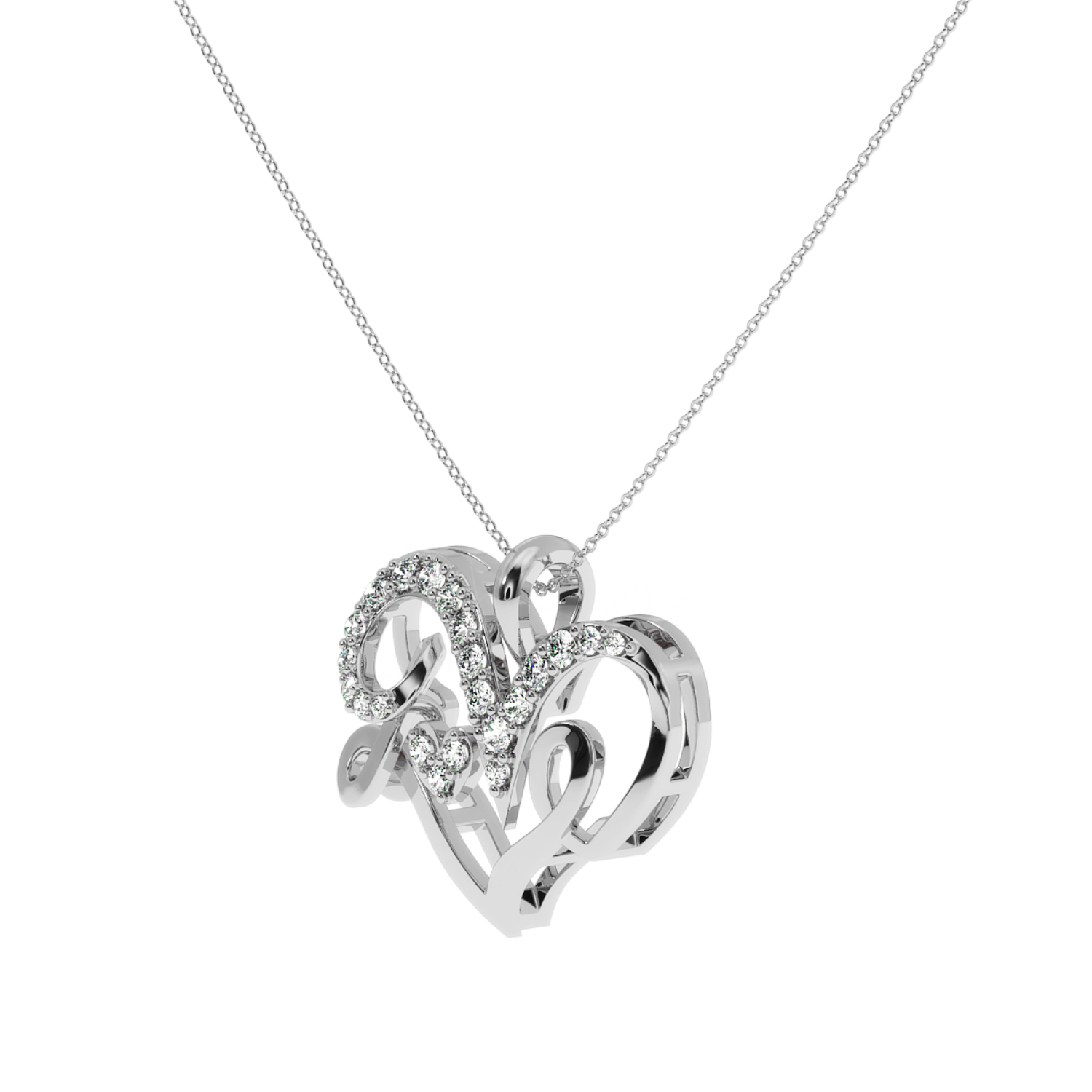 0.24ct Accented Love Script Heart Natural Diamond Pendant