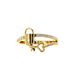 Solitairekart – 0.22 CT Lab Grown Diamond Lock & Key Ring in 14K Yellow Gold