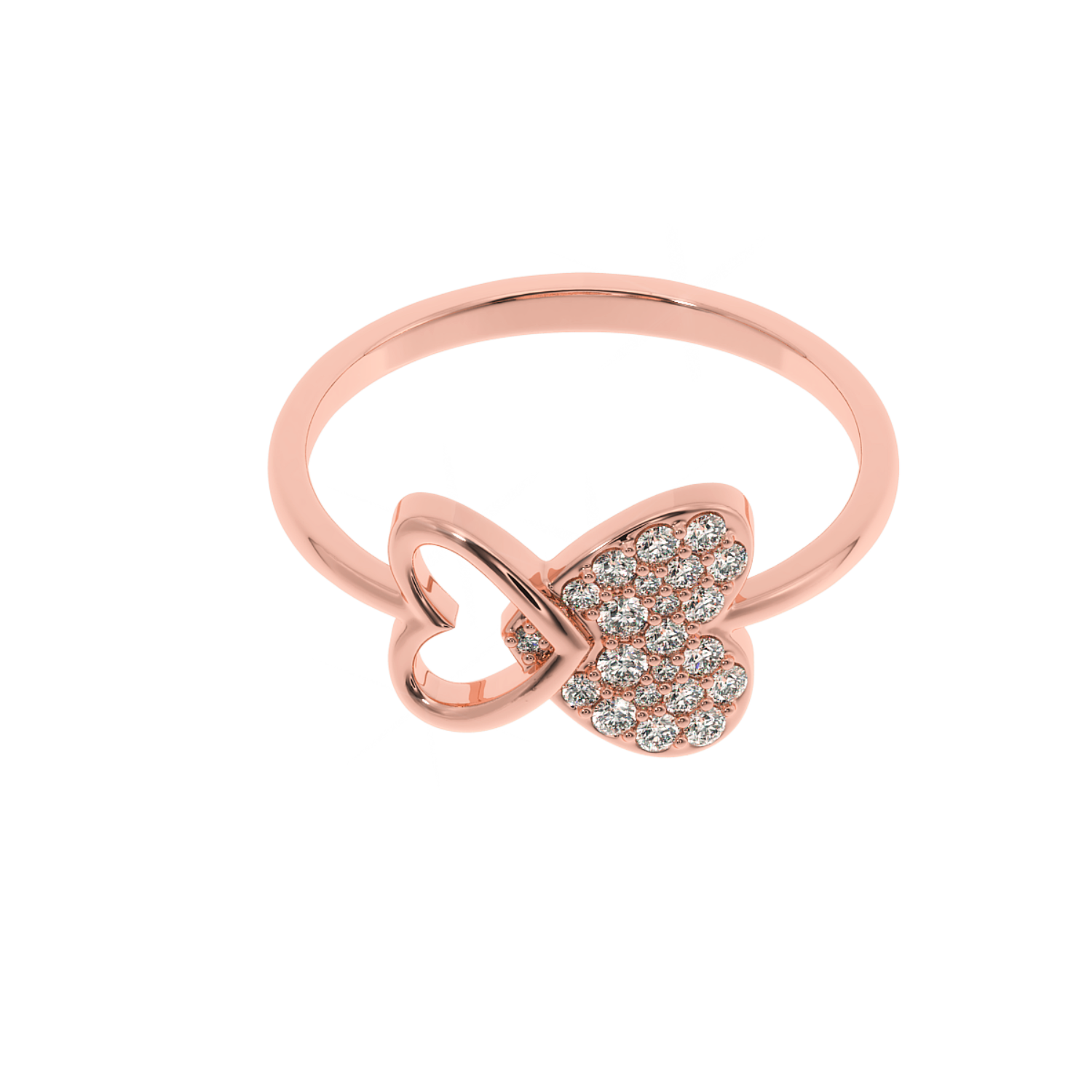 Solitairekart-Double Butterfly Heart Ring 0.23ct Lab Diamond