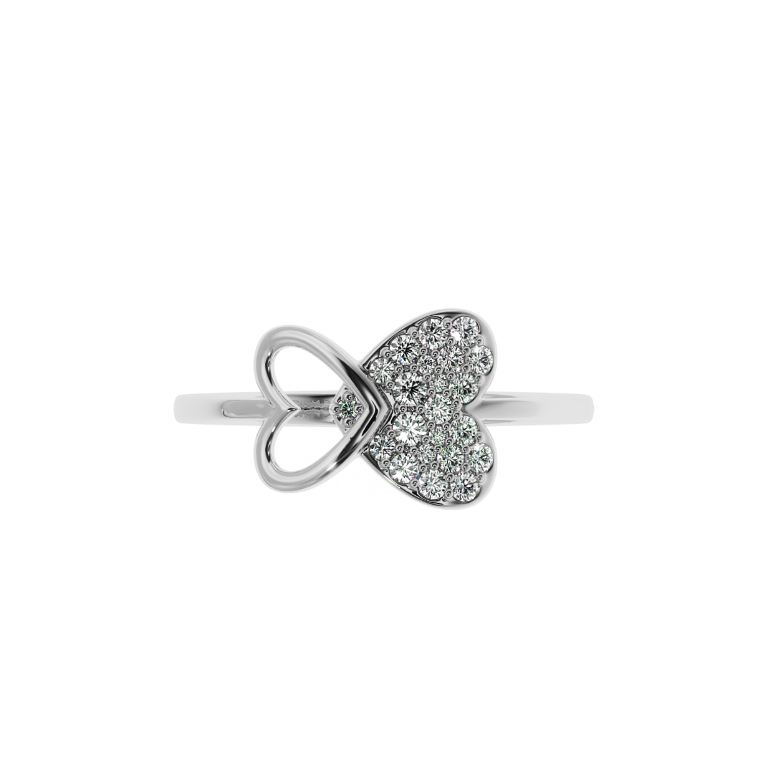 Solitairekart-Double Butterfly Heart Ring 0.23ct Lab Diamond