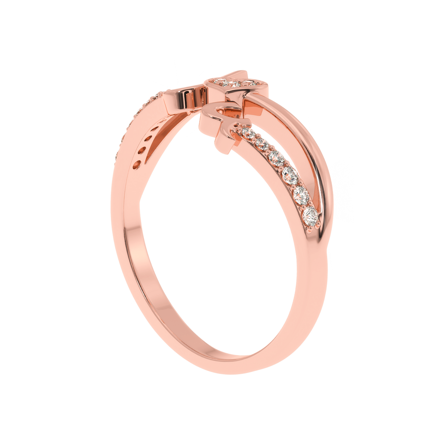 Solitairekart 0.13 CT Intertwined Love Heart Diamond Ring