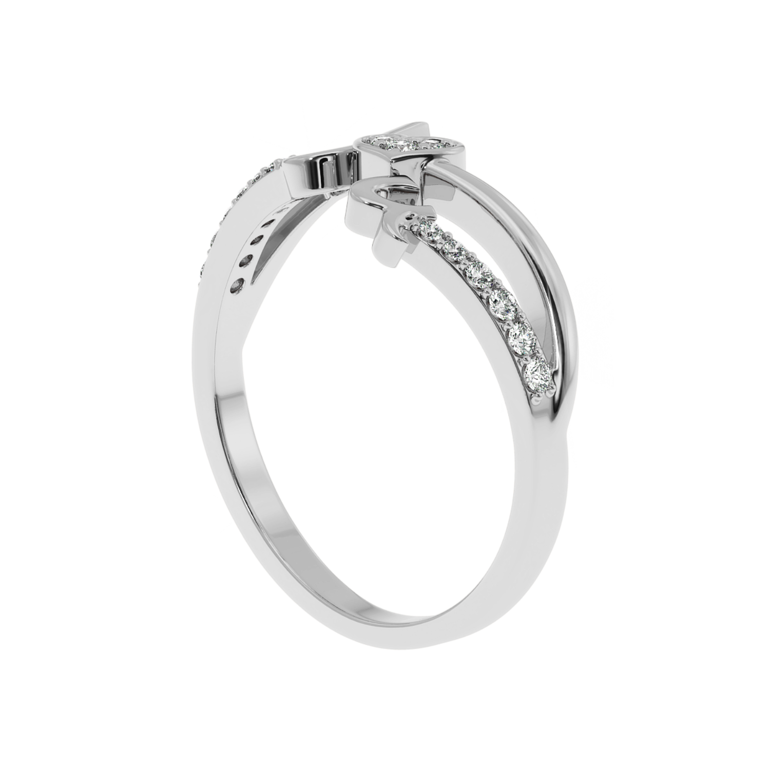 Solitairekart 0.13 CT Intertwined Love Heart Diamond Ring