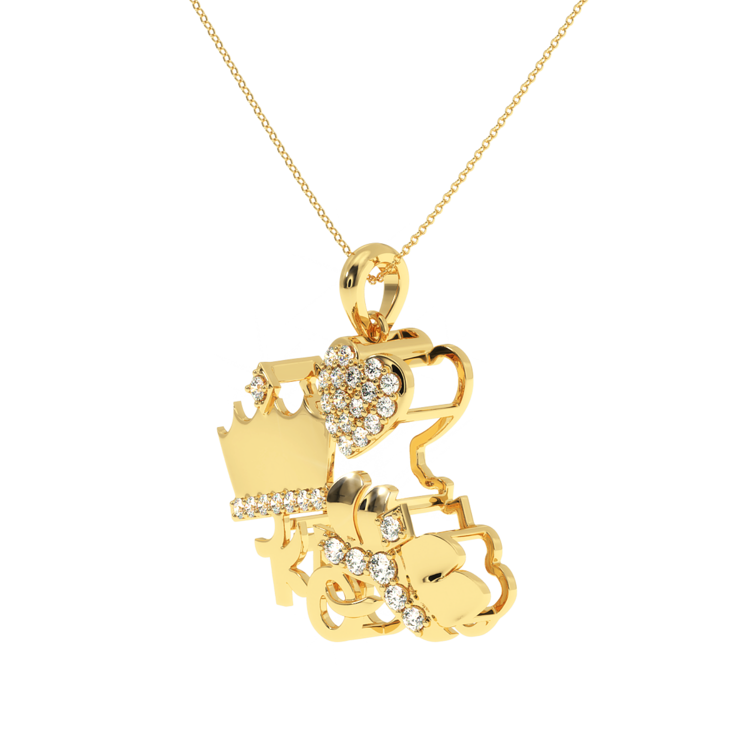 Solitairekart 0.30 Carat Crowned Heart Monogram Pendant, Lab Grown Diamond