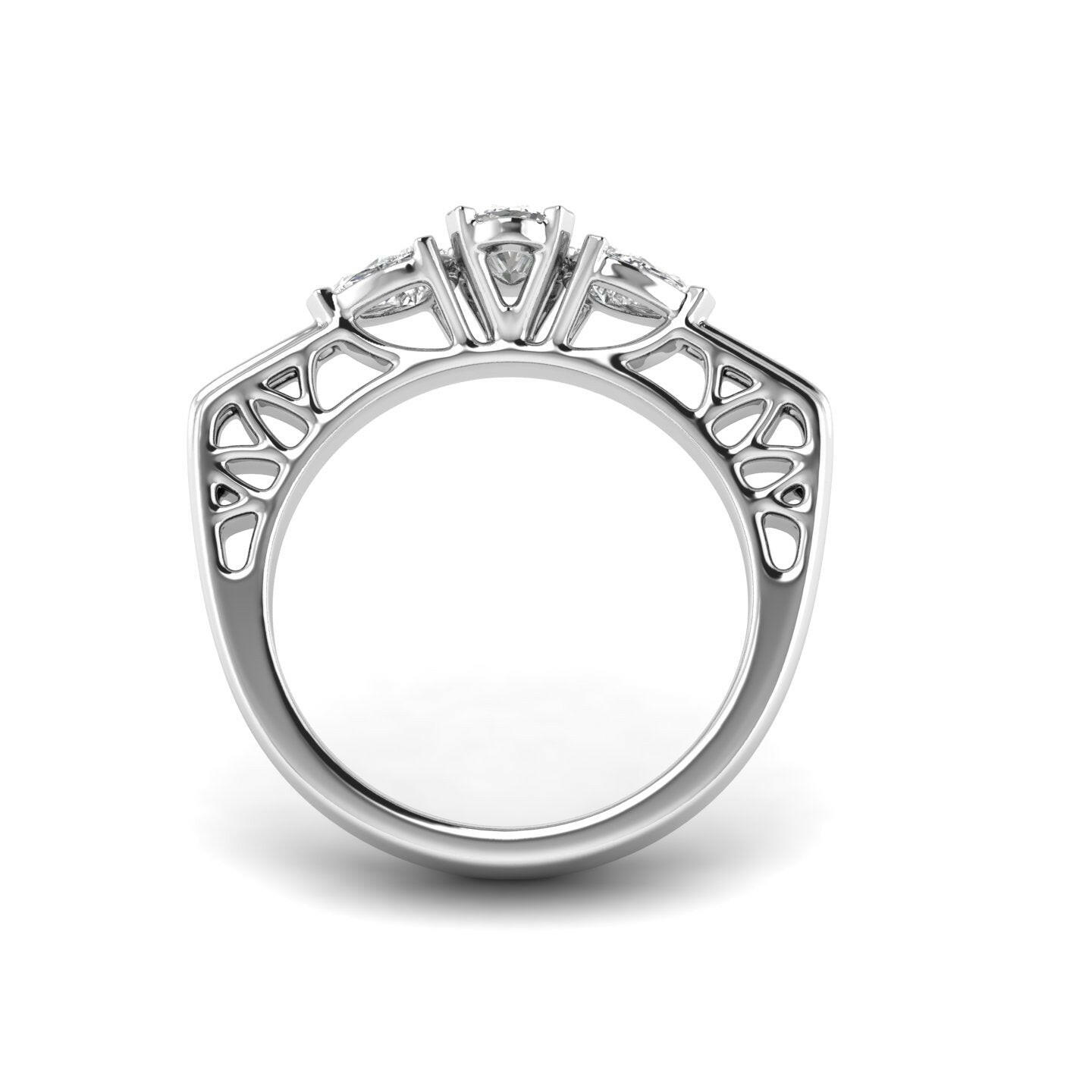 White Gold Studded  1 Carat Lab Grown Diamond Ring-D Color VVS Clarity.