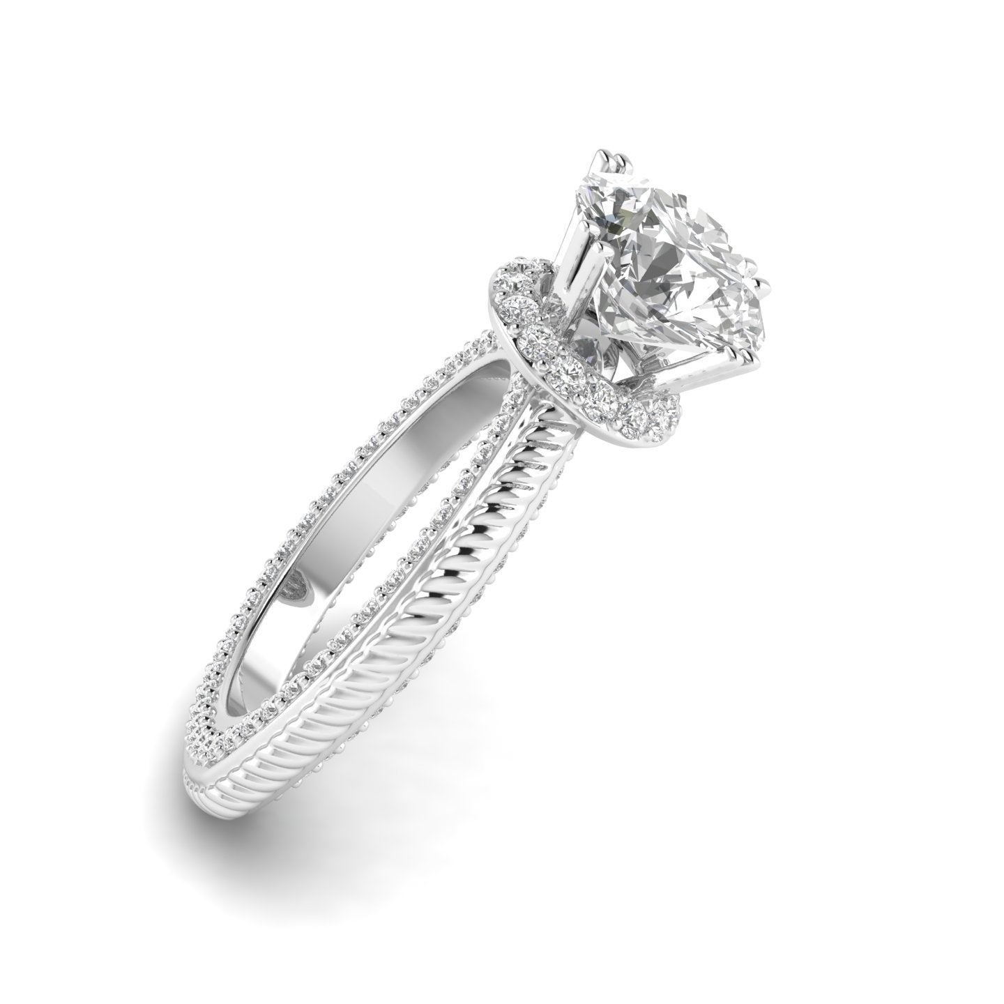 White Gold Studded 4.105 Carat Lab Grown Diamond Ring -F Color VS1 Clarity.