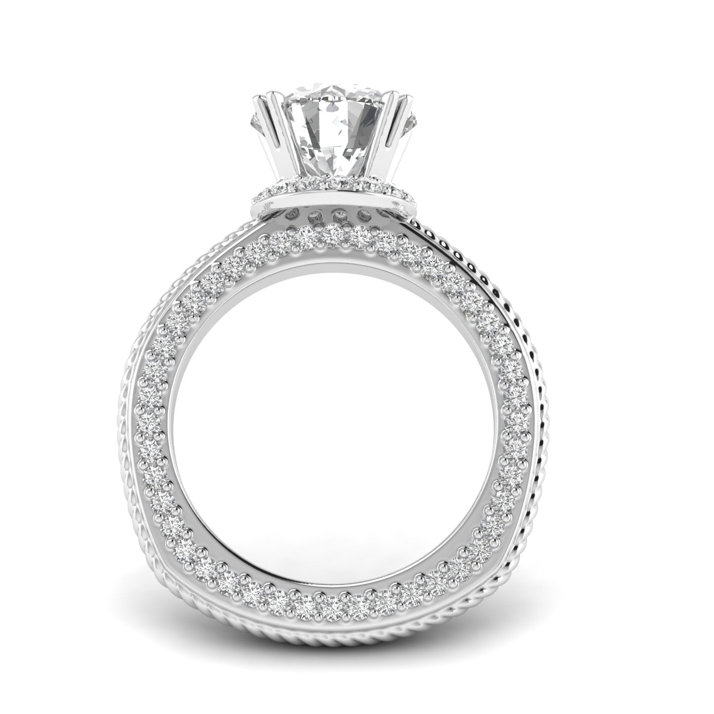 White Gold Studded 4.105 Carat Lab Grown Diamond Ring -F Color VS1 Clarity.