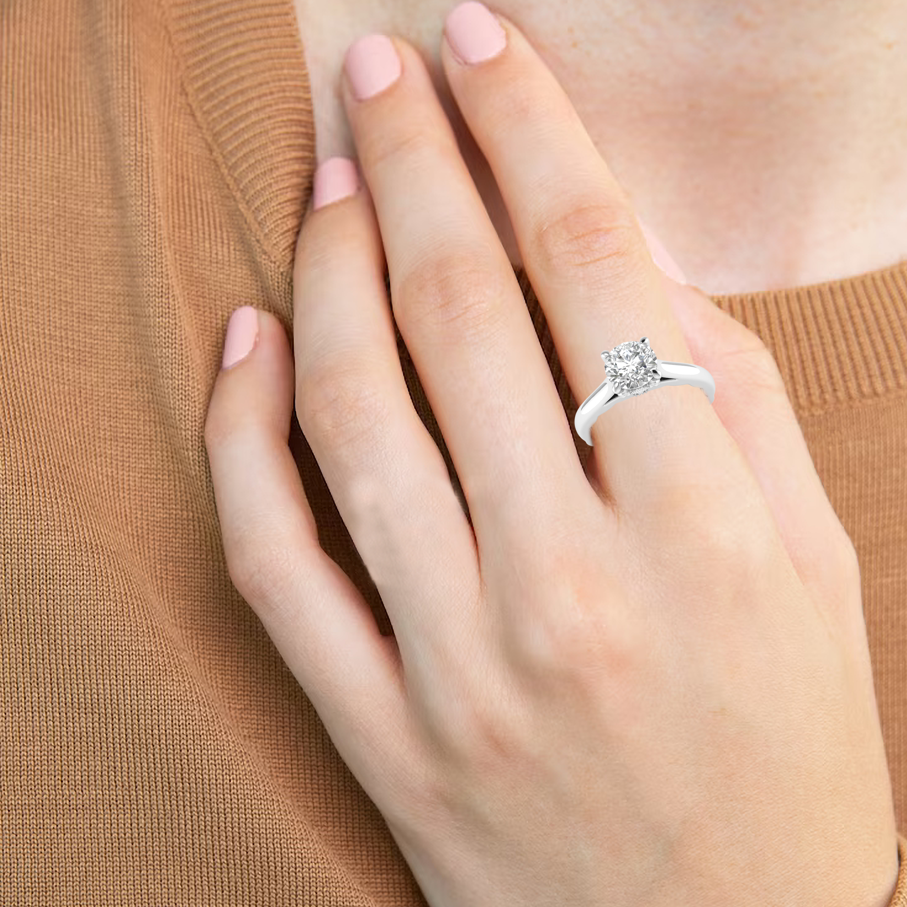 White Gold Studded 1.016 Carat Lab Grown Diamond Ring-E Color VS1 Clarity.