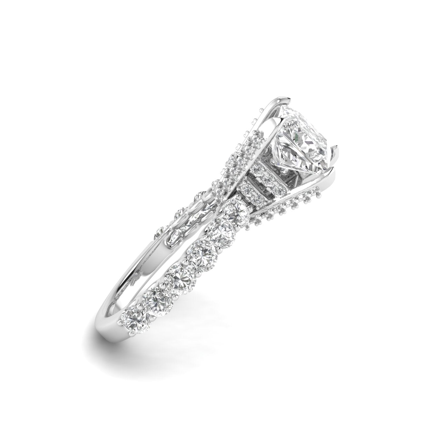 White Gold Studded 3.64 Carat Lab Grown Diamond Ring-E Color VS2 Clarity.