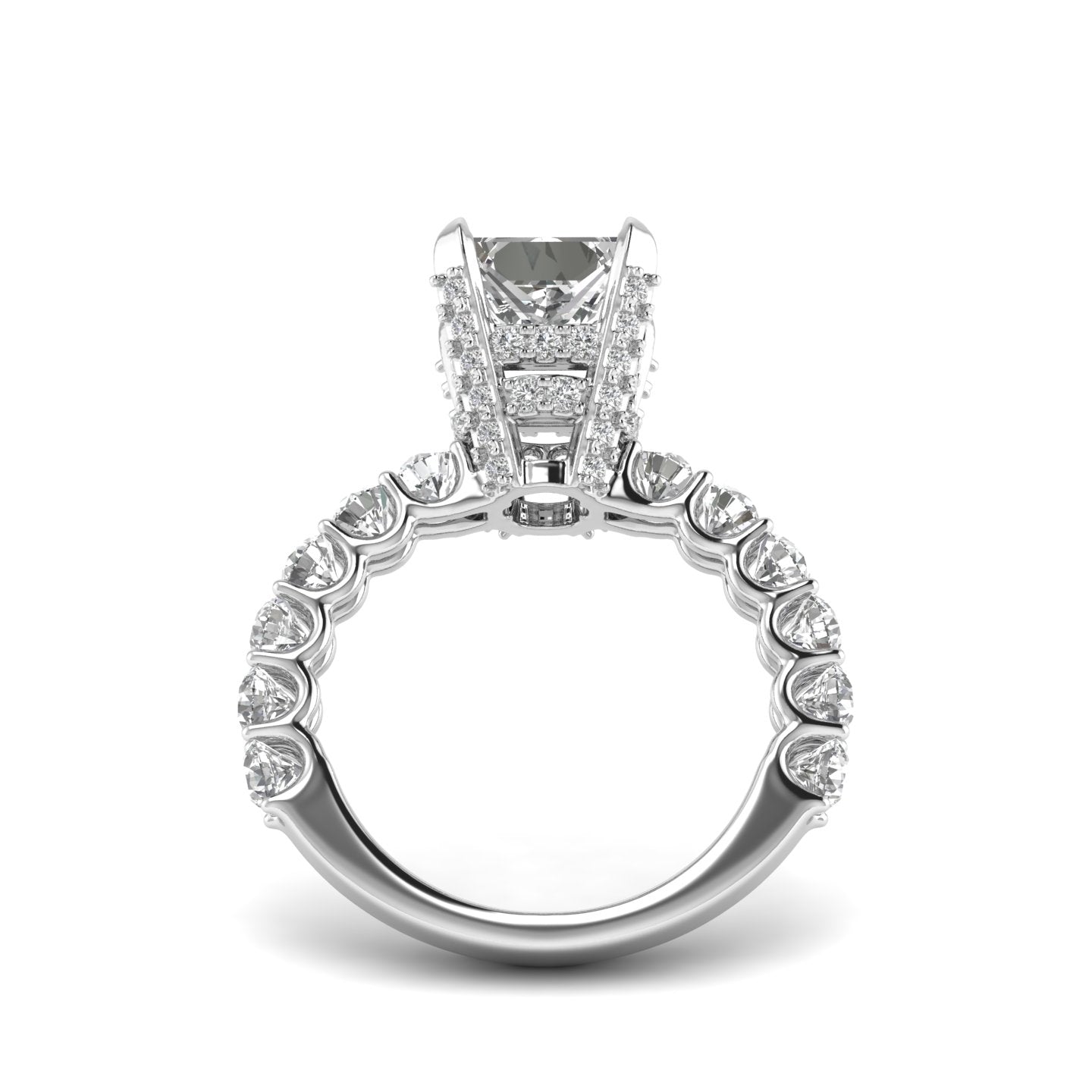 White Gold Studded 3.64 Carat Lab Grown Diamond Ring-E Color VS2 Clarity.