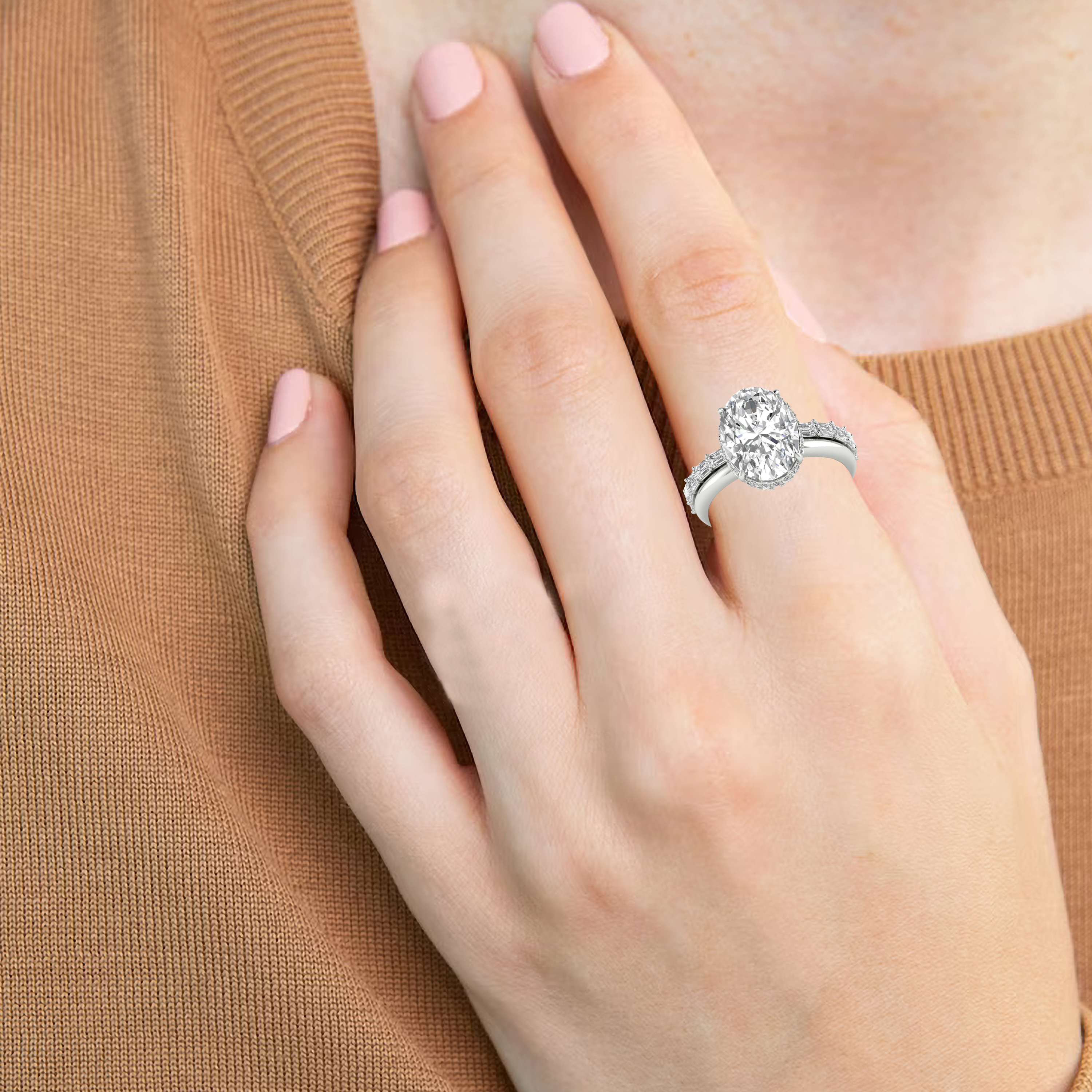 White Gold Studded 5.57 Carat  Lab Grown Diamond Ring-E Color VS2 Clarity.