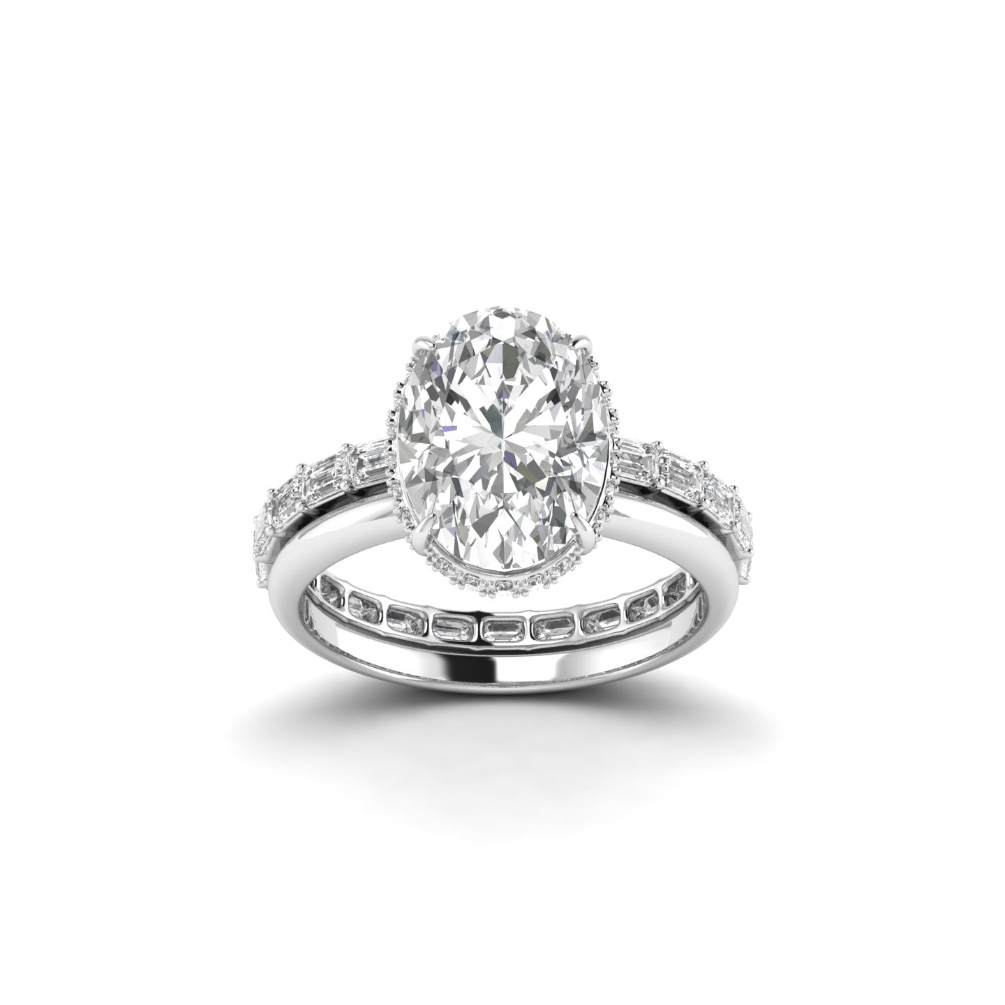 White Gold Studded 5.57 Carat Lab Grown Diamond Ring-G Color VS1 Clarity