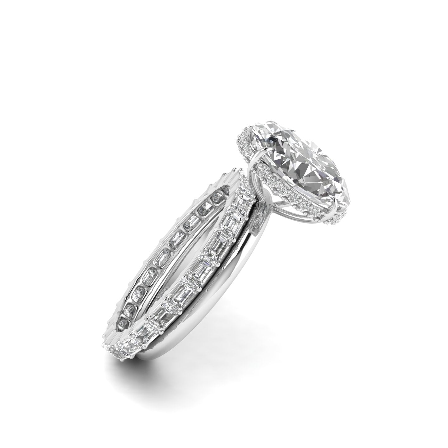 White Gold Studded 5.57 Carat Lab Grown Diamond Ring-G Color VS1 Clarity