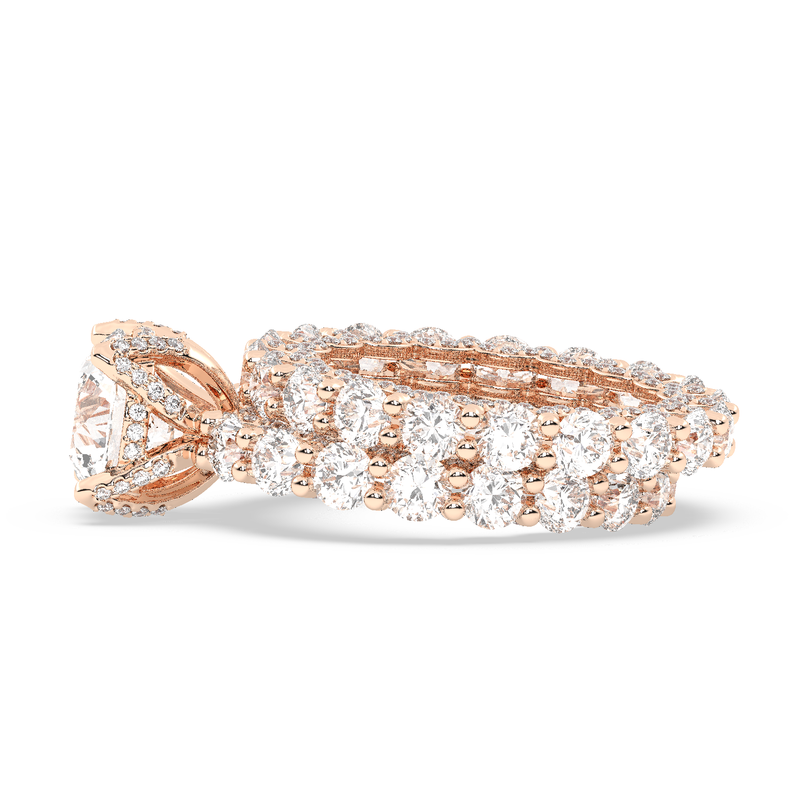 Rose Gold Studded 11.31 Carat Lab Grown Diamond Ring-F Color VS1 Clarity.