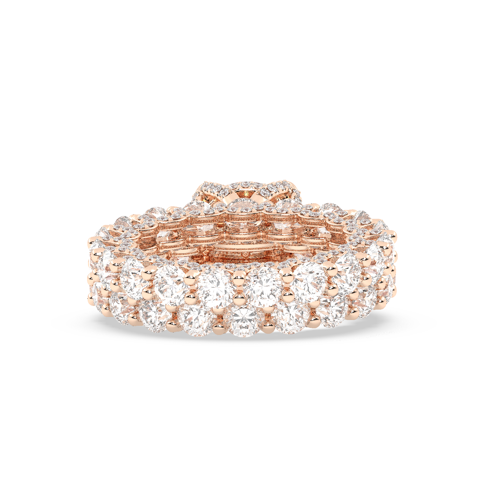 Rose Gold Studded 11.31 Carat Lab Grown Diamond Ring-F Color VS1 Clarity.