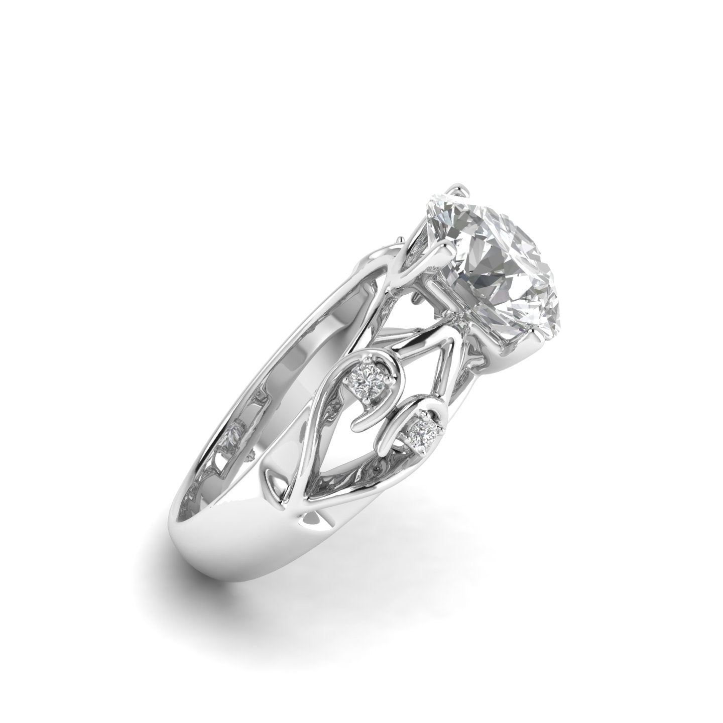 White Gold Studded 3.68 Carat Lab Grown Diamond Ring-F Color VS2 Clarity.