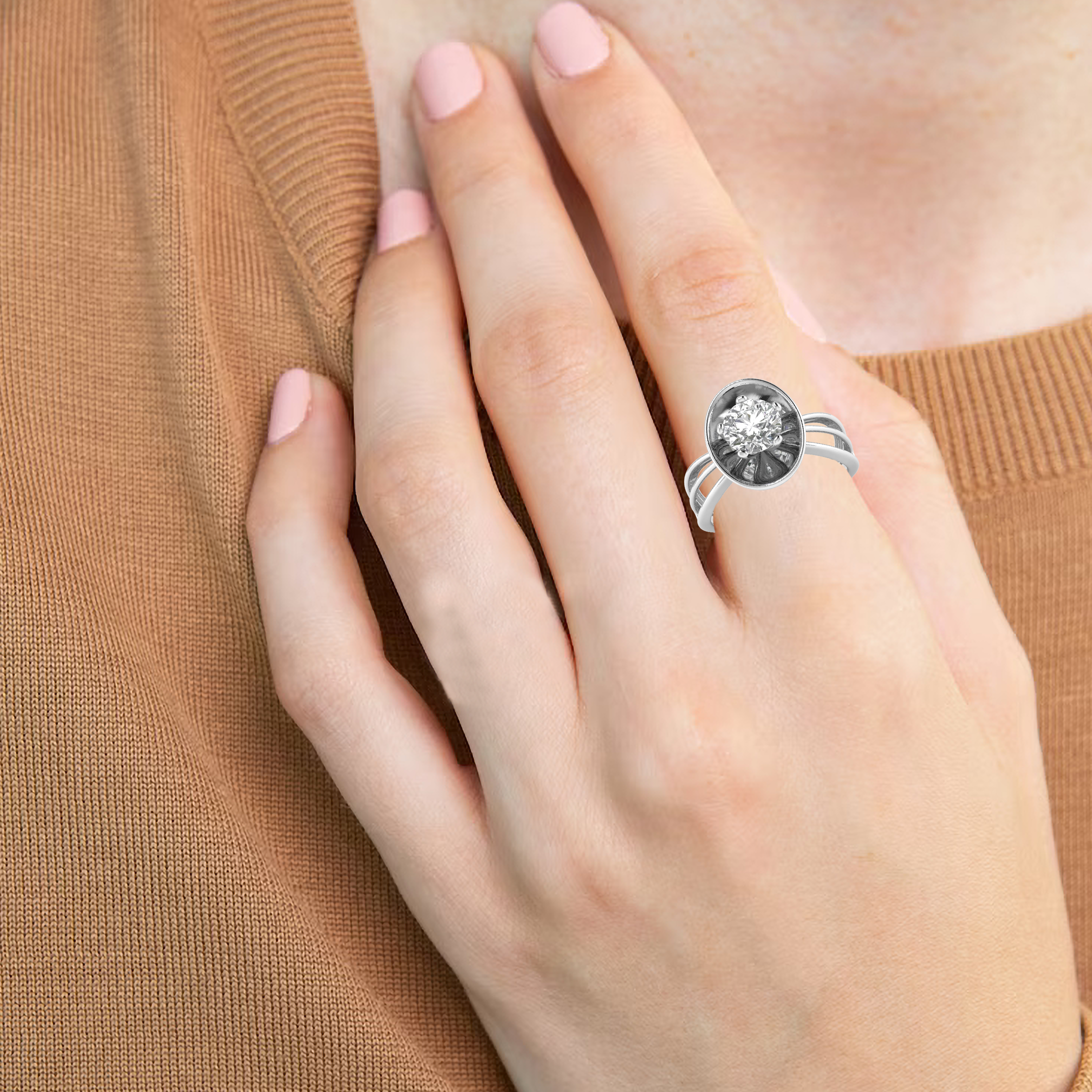White Gold Studded 1 Carat Lab Grown Diamond Ring-F Color VS1 Clarity.