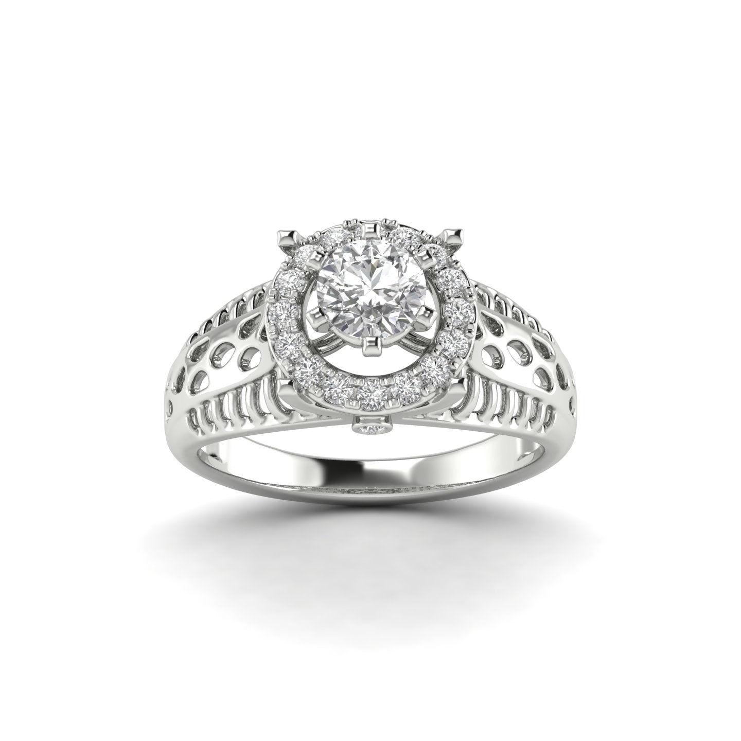White Gold Studded 0.712 Carat Lab Grown Diamond Ring-E Color VVS Clarity.