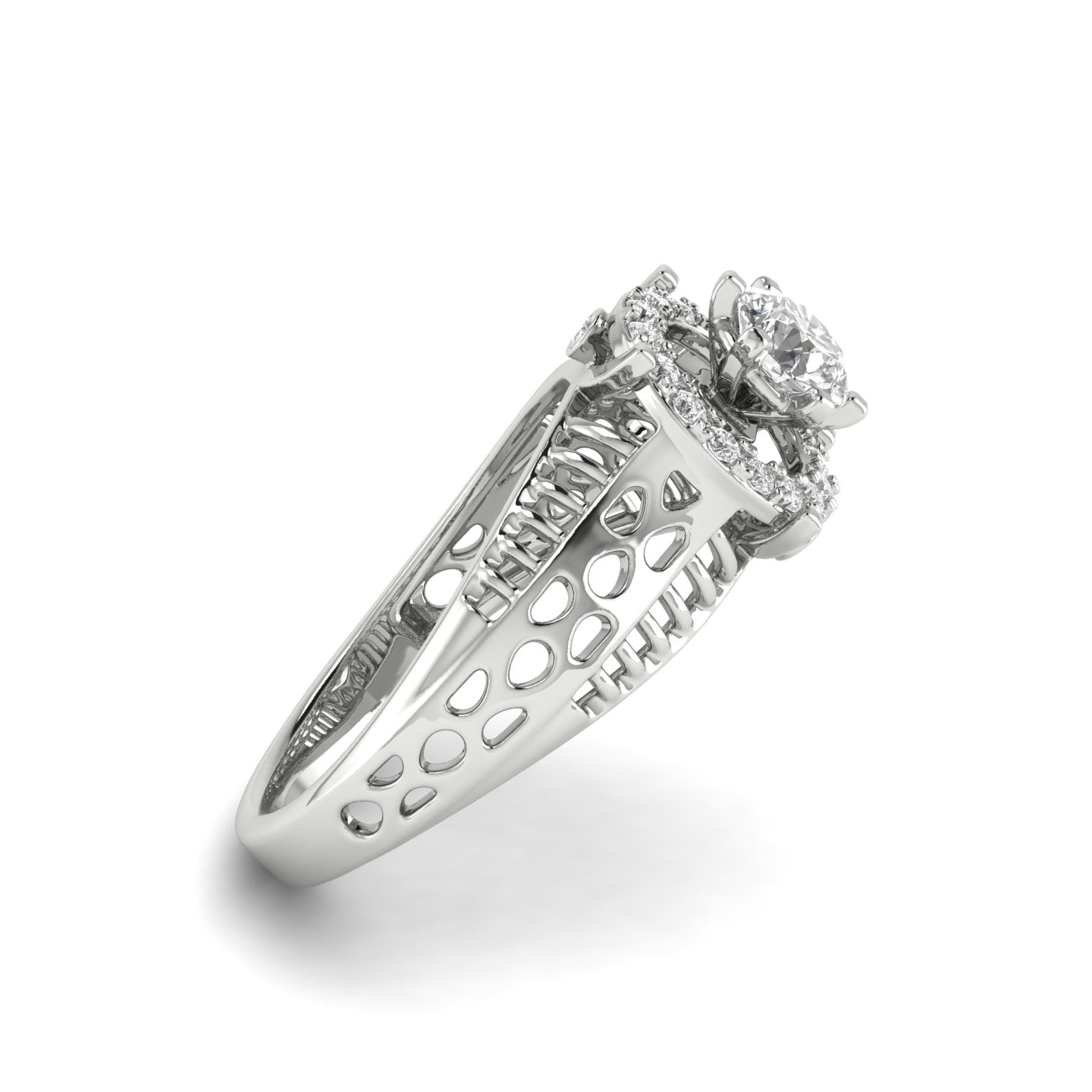 White Gold Studded 0.712 Carat Lab Grown Diamond Ring-E Color VVS Clarity.