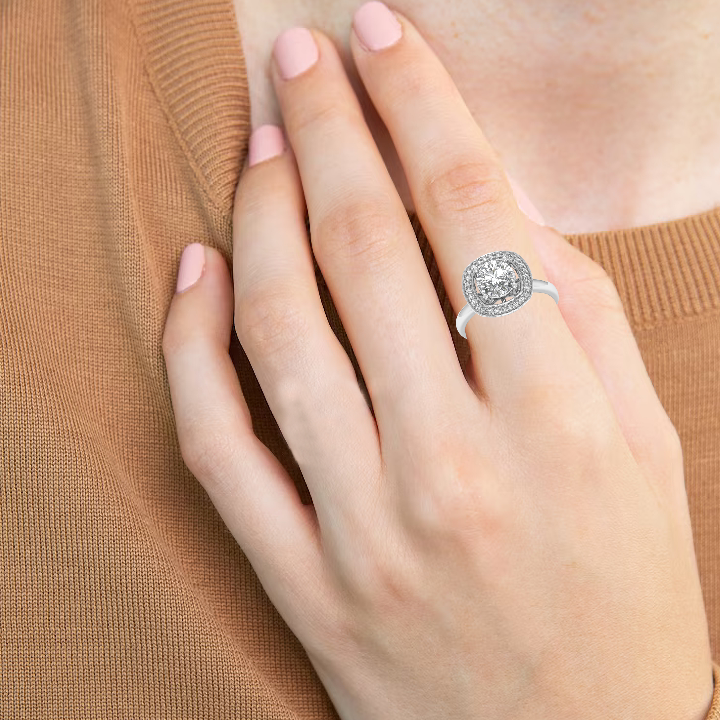 White Gold Studded 1.14 Carat Lab Grown Diamond Ring-G Color VS1 Clarity.