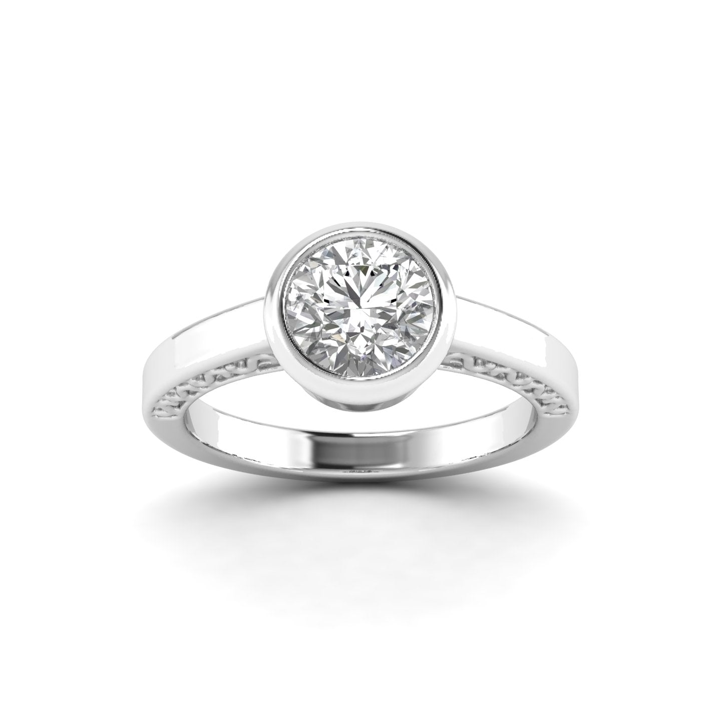 White Gold Studded 1 Carat Lab Grown Diamond Ring-F Color VS2 Clarity.
