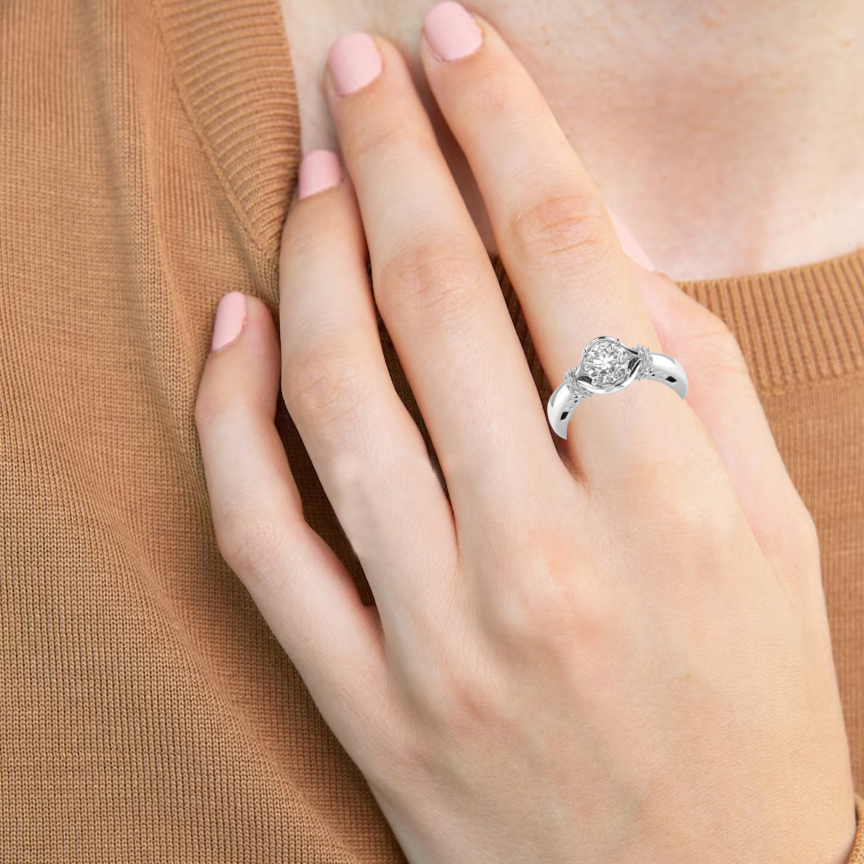White Gold Studded 1.116 Carat Lab Grown Diamond Ring-G Color VS1 Clarity.