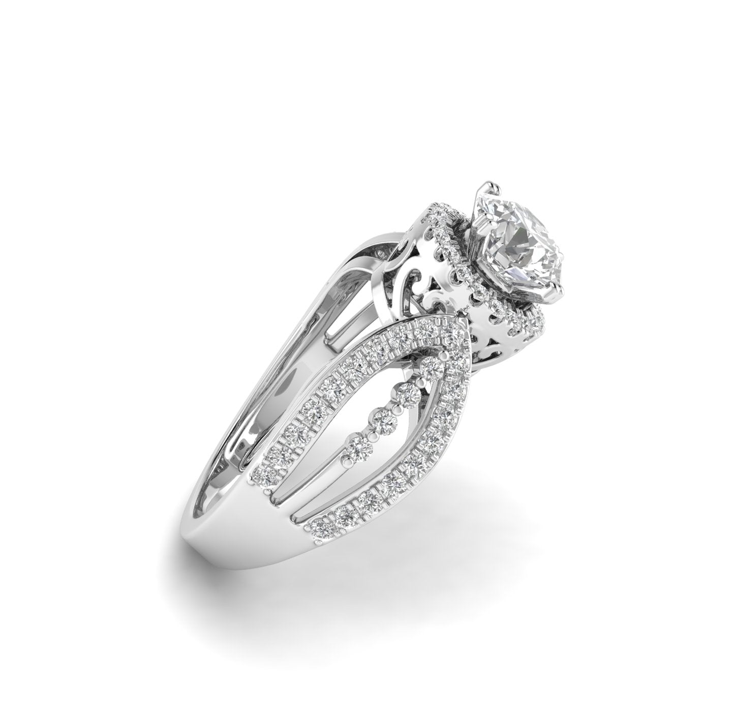 White Gold Studded 1.577 Carat Lab Grown Diamond Ring-G Color VVS2 Clarity.