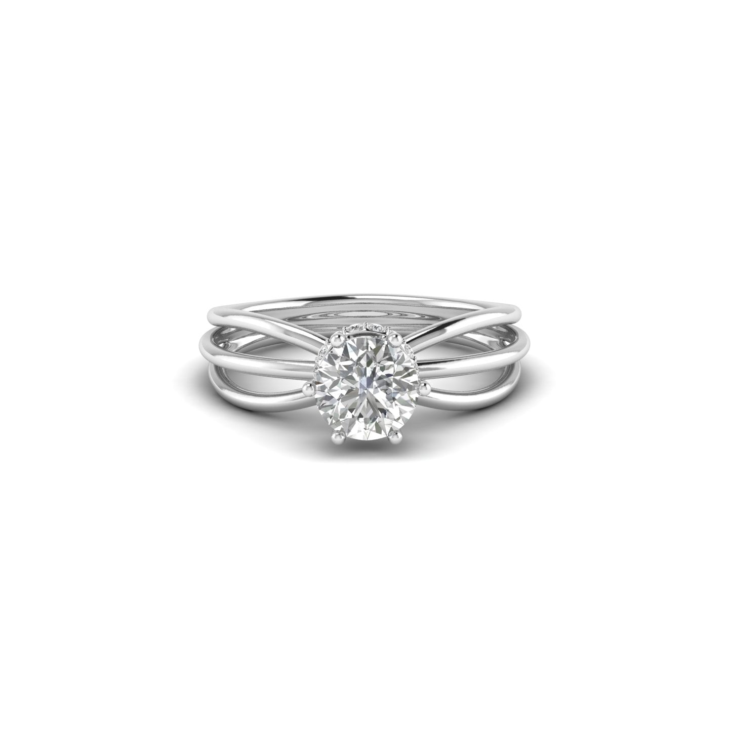 White Gold Studded 0.908 Carat Lab Grown Diamond Ring-E Color VVS Clarity.