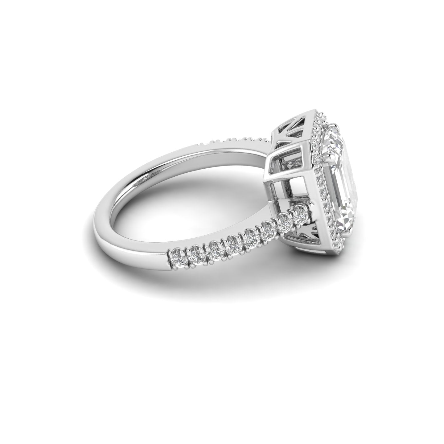 White Gold Studded 3.028 Carat Lab Grown Diamond Ring-E Color VS1 Clarity.