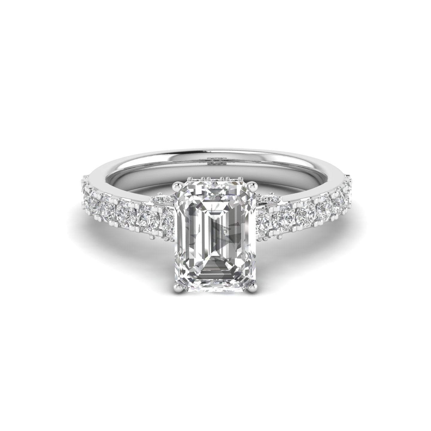 White Gold Studded 2.786 Carat Lab Grown Diamond Ring-E Color VS2 Clarity.