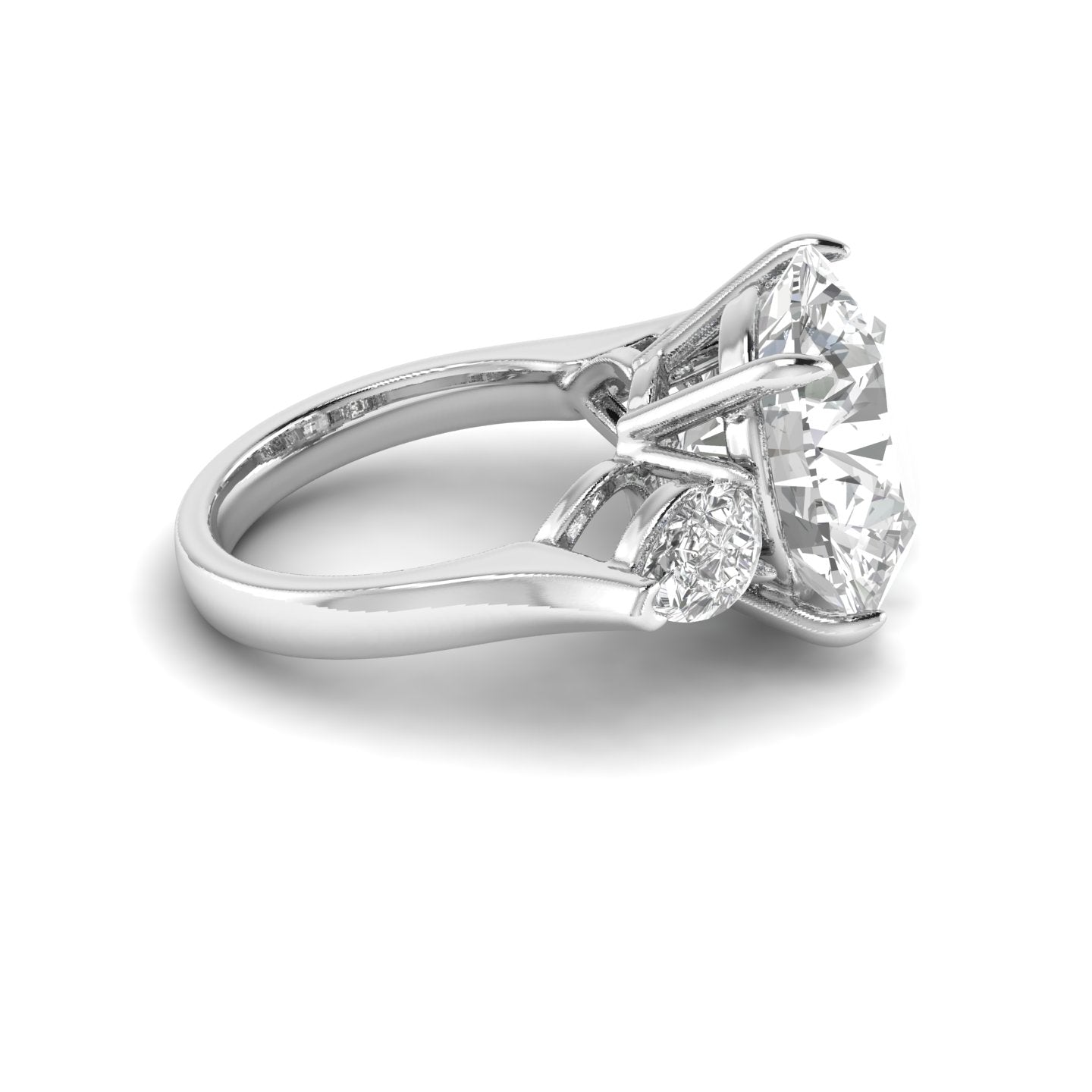 White Gold Studded 14.39 Carat Lab Grown Diamond Ring-F Color VS1 Clarity.