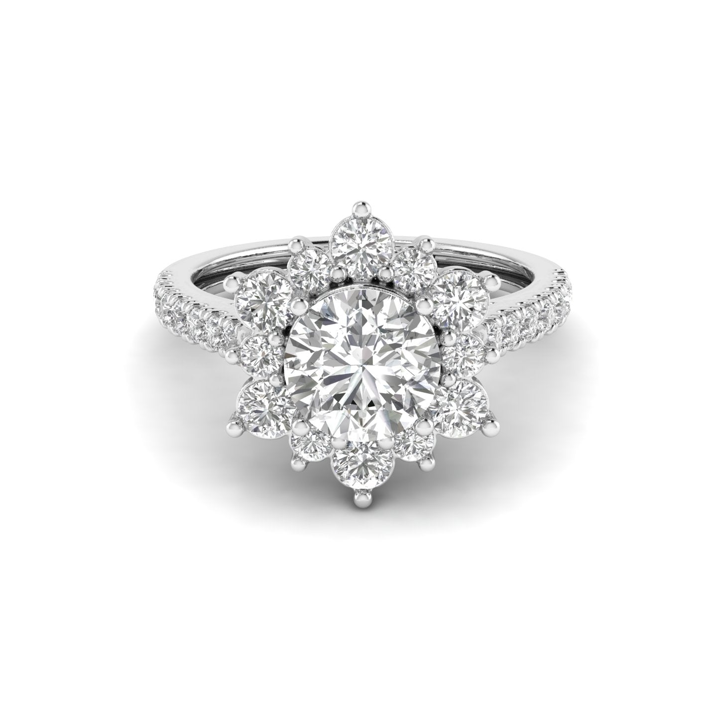 White Gold Studded 1.93 Carat Lab Grown Diamond Ring-E Color VS2 Clarity.
