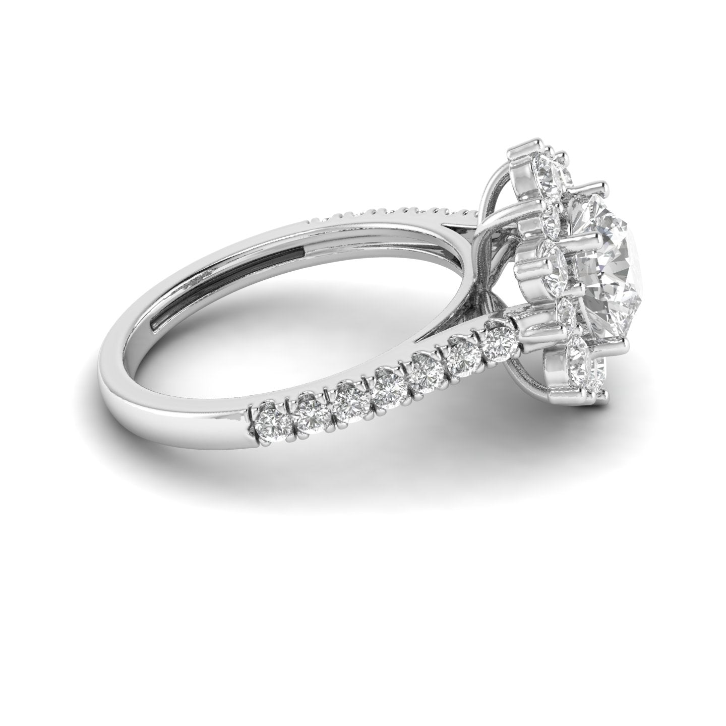 White Gold Studded 1.93 Carat Lab Grown Diamond Ring-E Color VS2 Clarity.