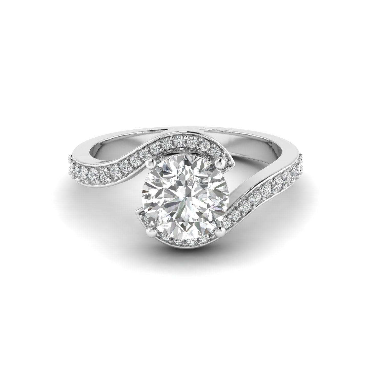 White Gold Studded 1.525 Carat Lab Grown Diamond Ring F Color VS1 Clarity.