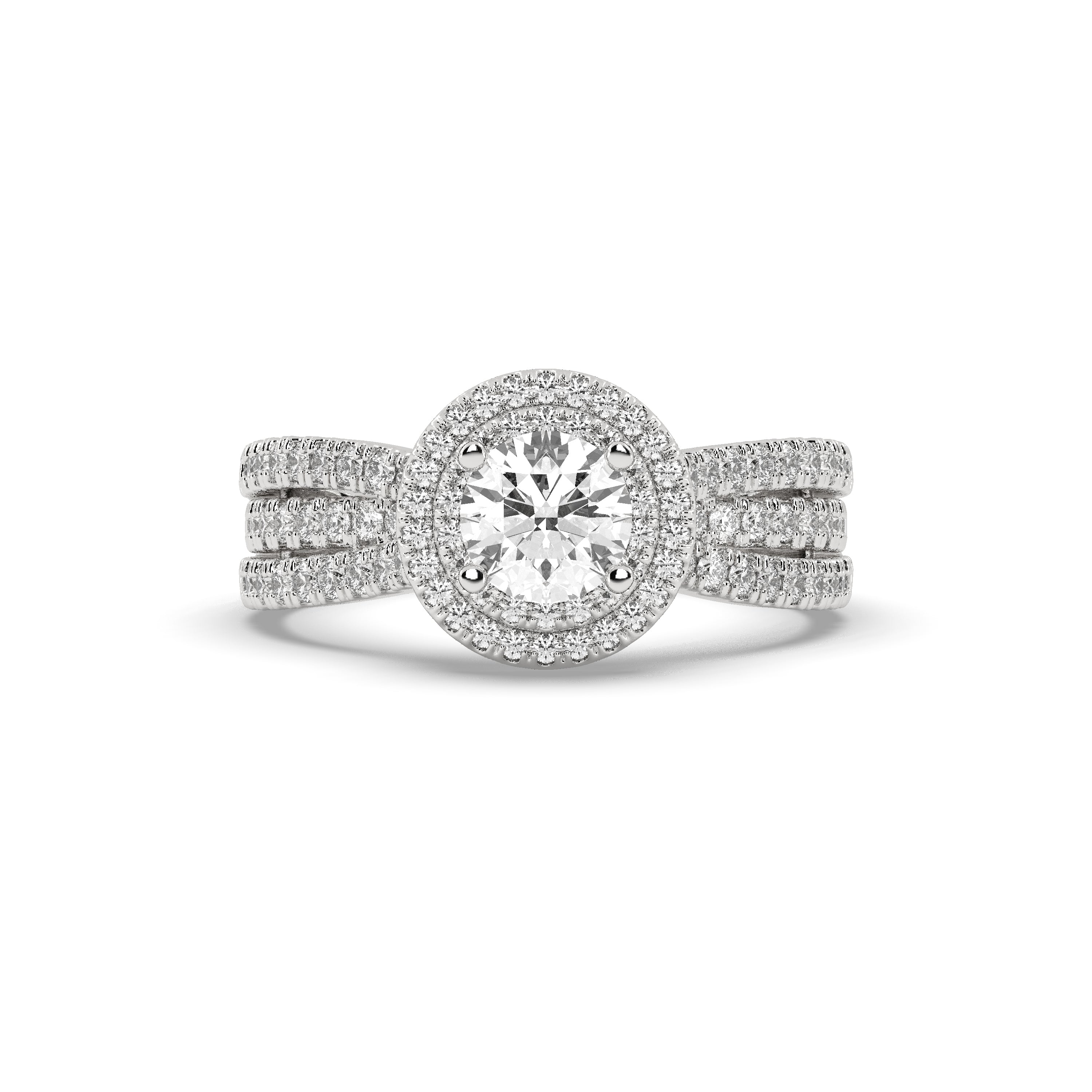 White Gold Studded 1.496 Carat Lab Grown Diamond Ring-E Color VVS2 Clarity.