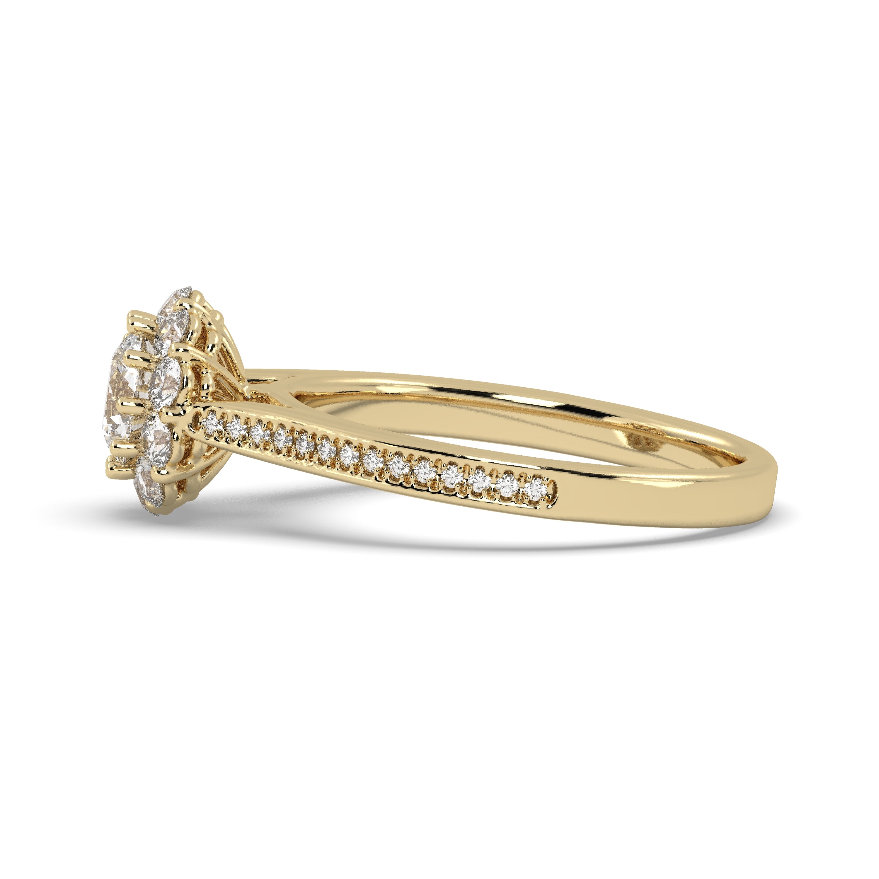 Yellow Gold Studded 1.194 Carat Lab Grown Diamond Ring-E Color VS2 Clarity.