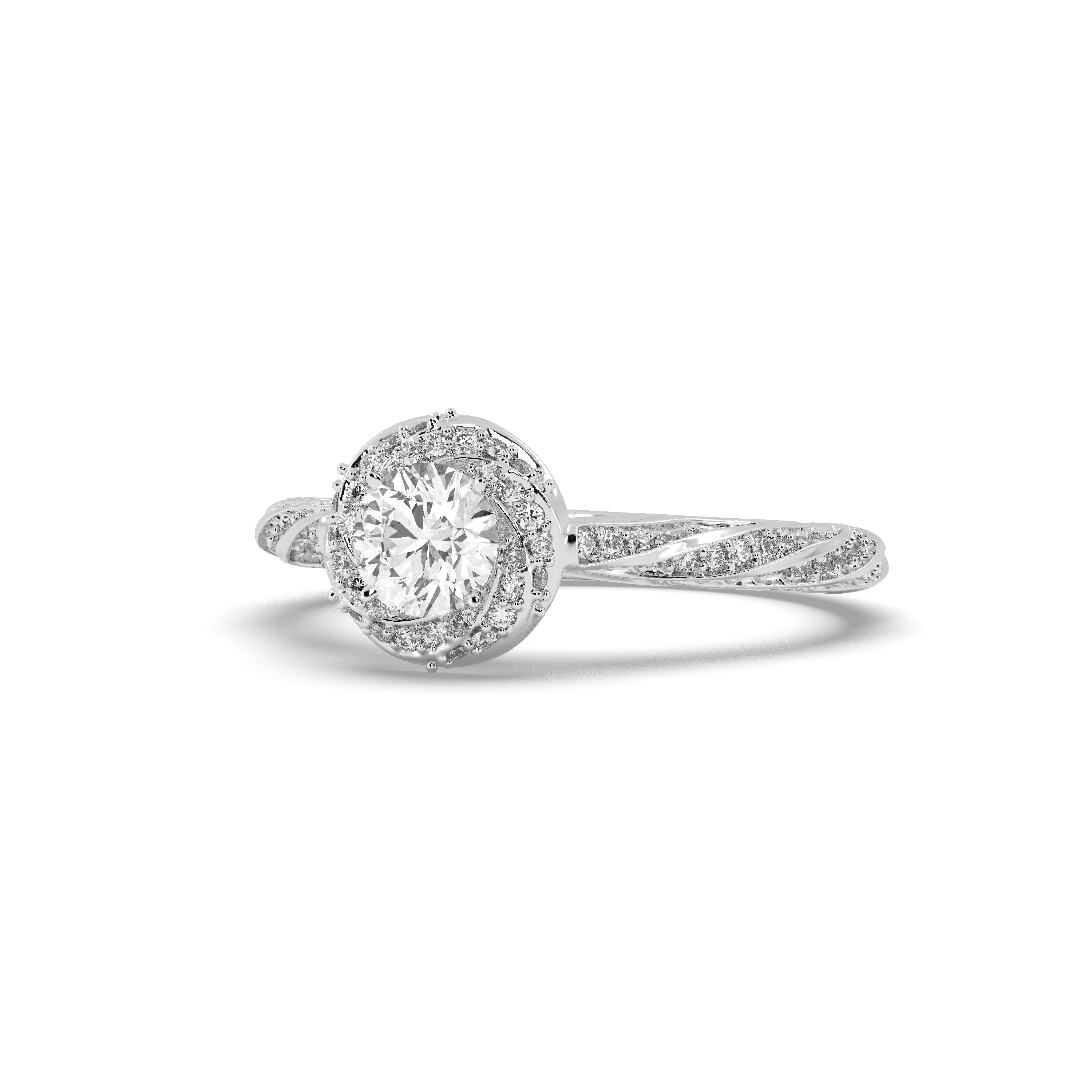 White Gold Studded 1.122 Carat Lab Grown Diamond Ring-E Color VS1 Clarity.