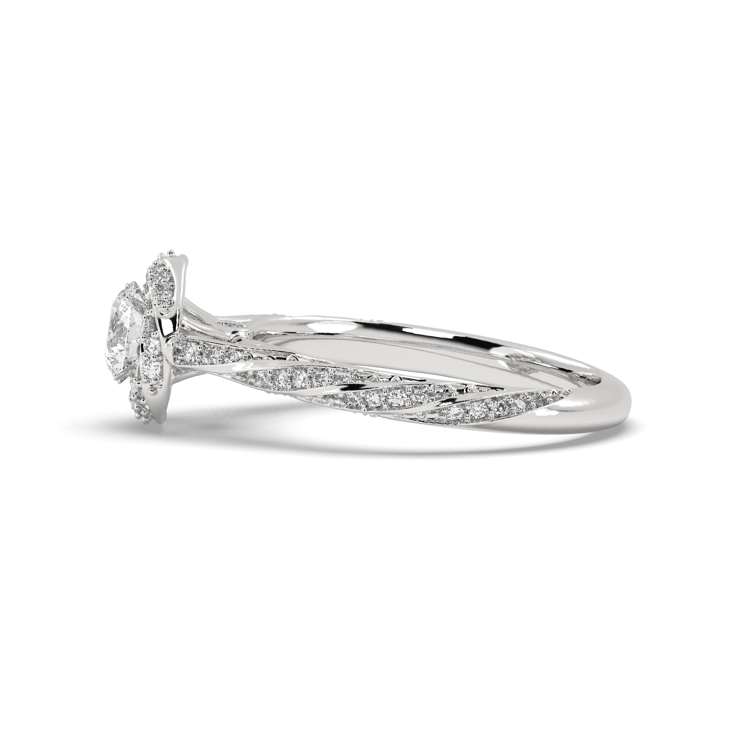 White Gold Studded 1.122 Carat Lab Grown Diamond Ring-E Color VS1 Clarity.