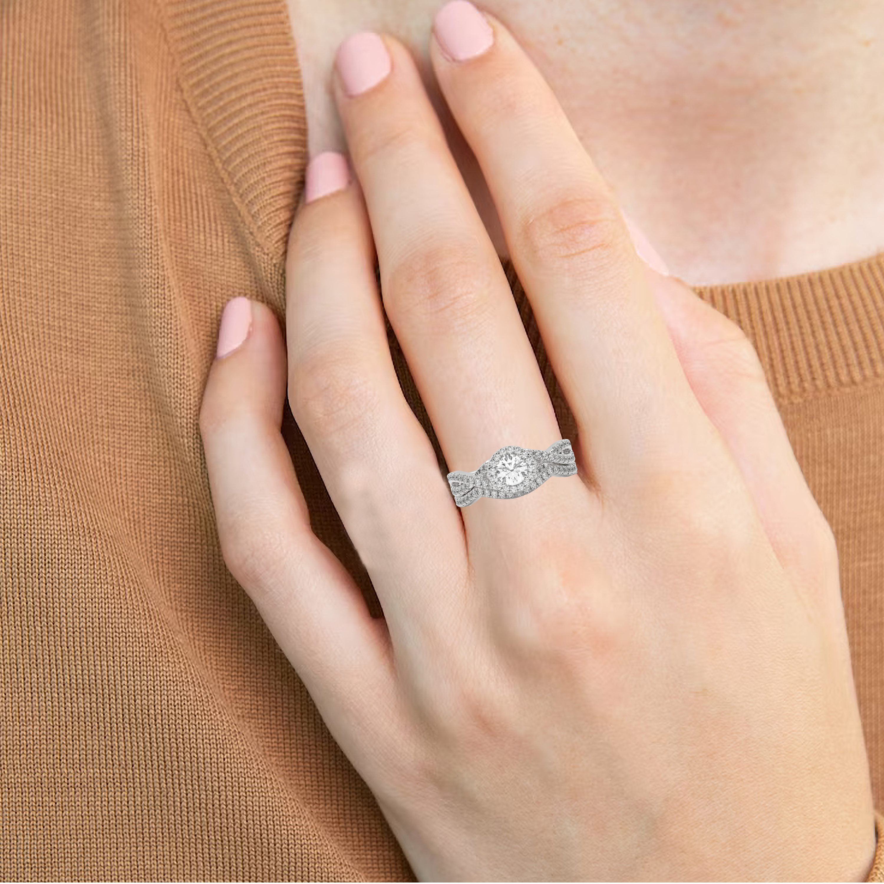 White Gold Studded 1.21 Carat Lab Grown Diamond Ring-G Color VS1 Clarity.