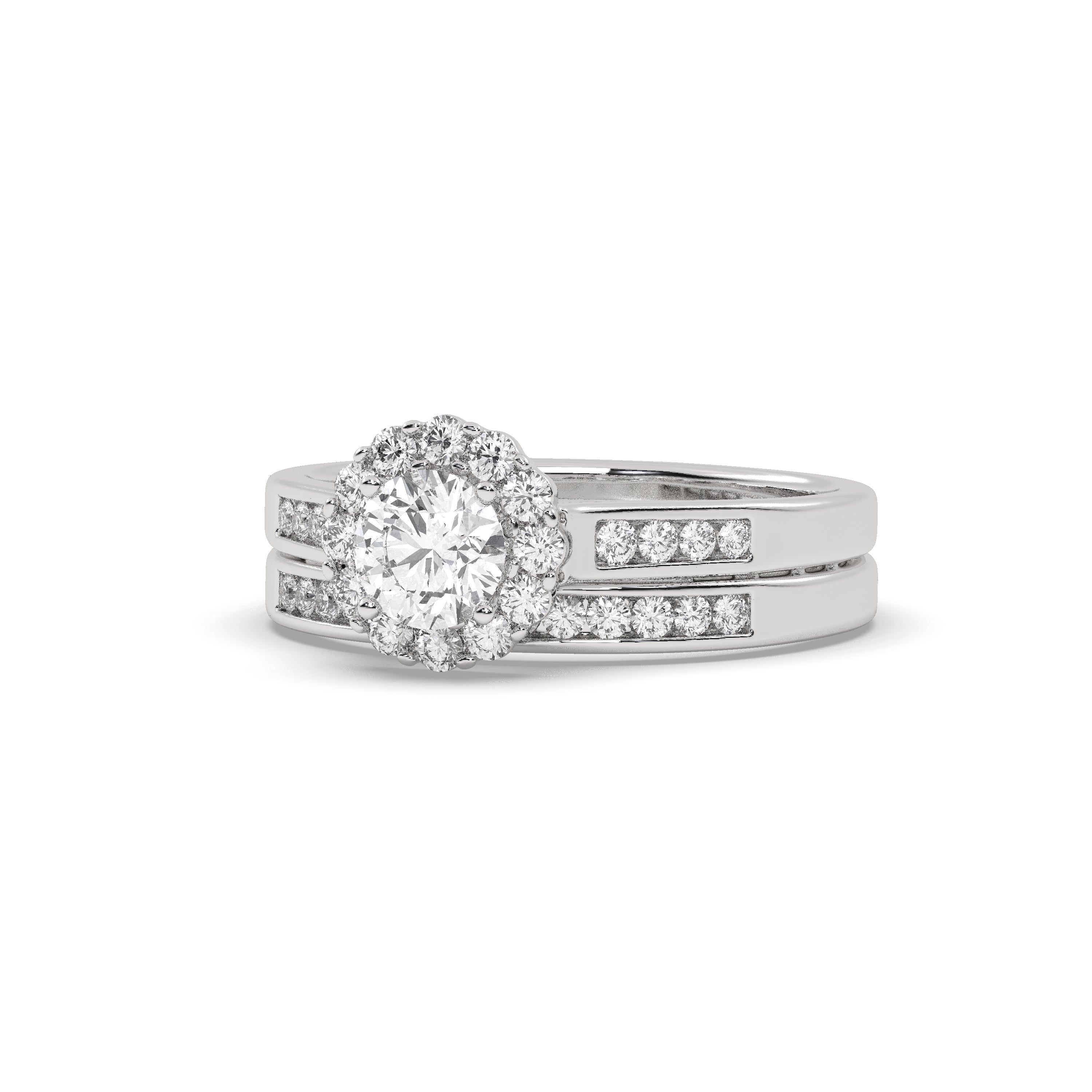 White Gold Studded 1.246 Carat Lab Grown Diamond Ring-E Color VS2 Clarity.