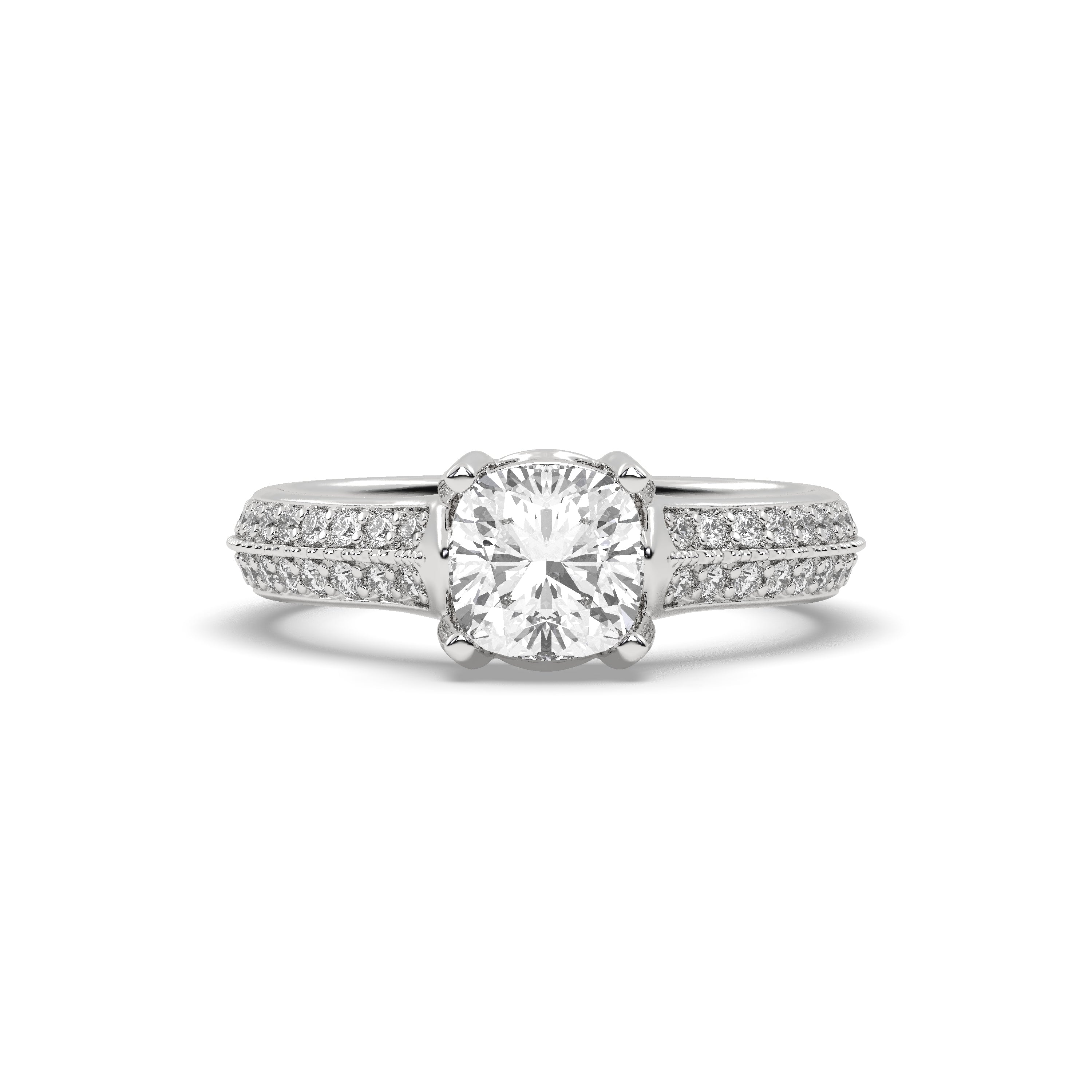 White Gold Studded 1.86 Carat Lab Grown Diamond Ring-E Color VS1 Clarity.