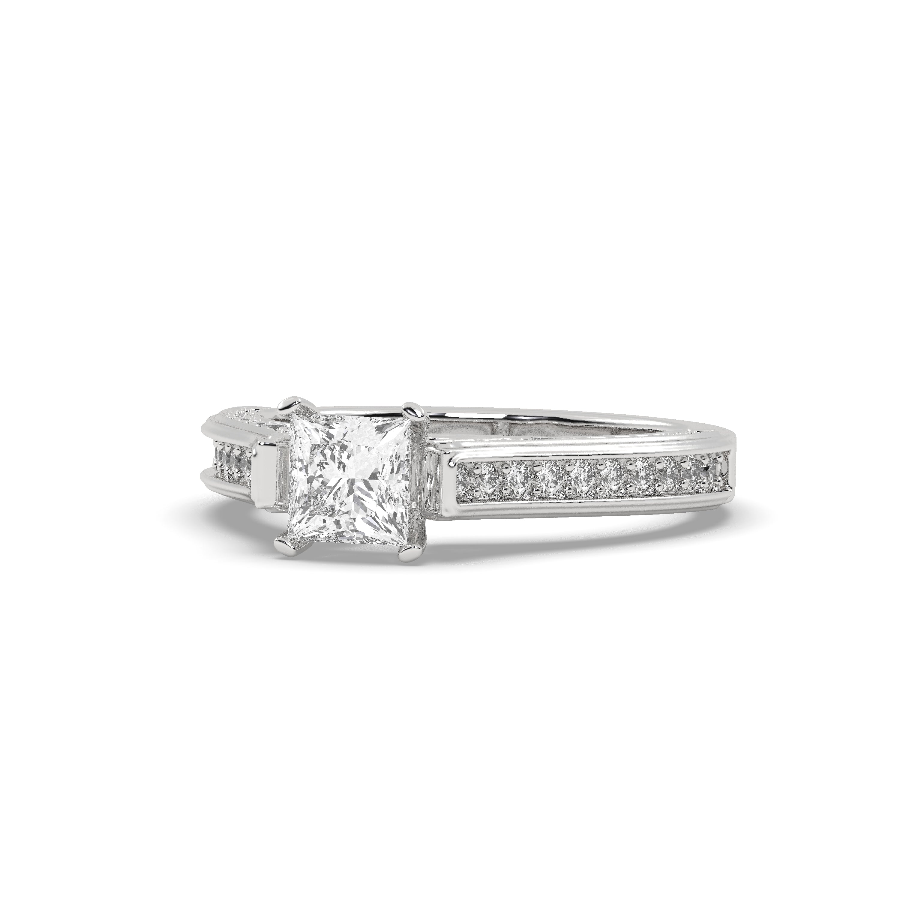 White Gold Studded 1.636 Carat Lab Grown Diamond Ring-F Color VS1 Clarity.