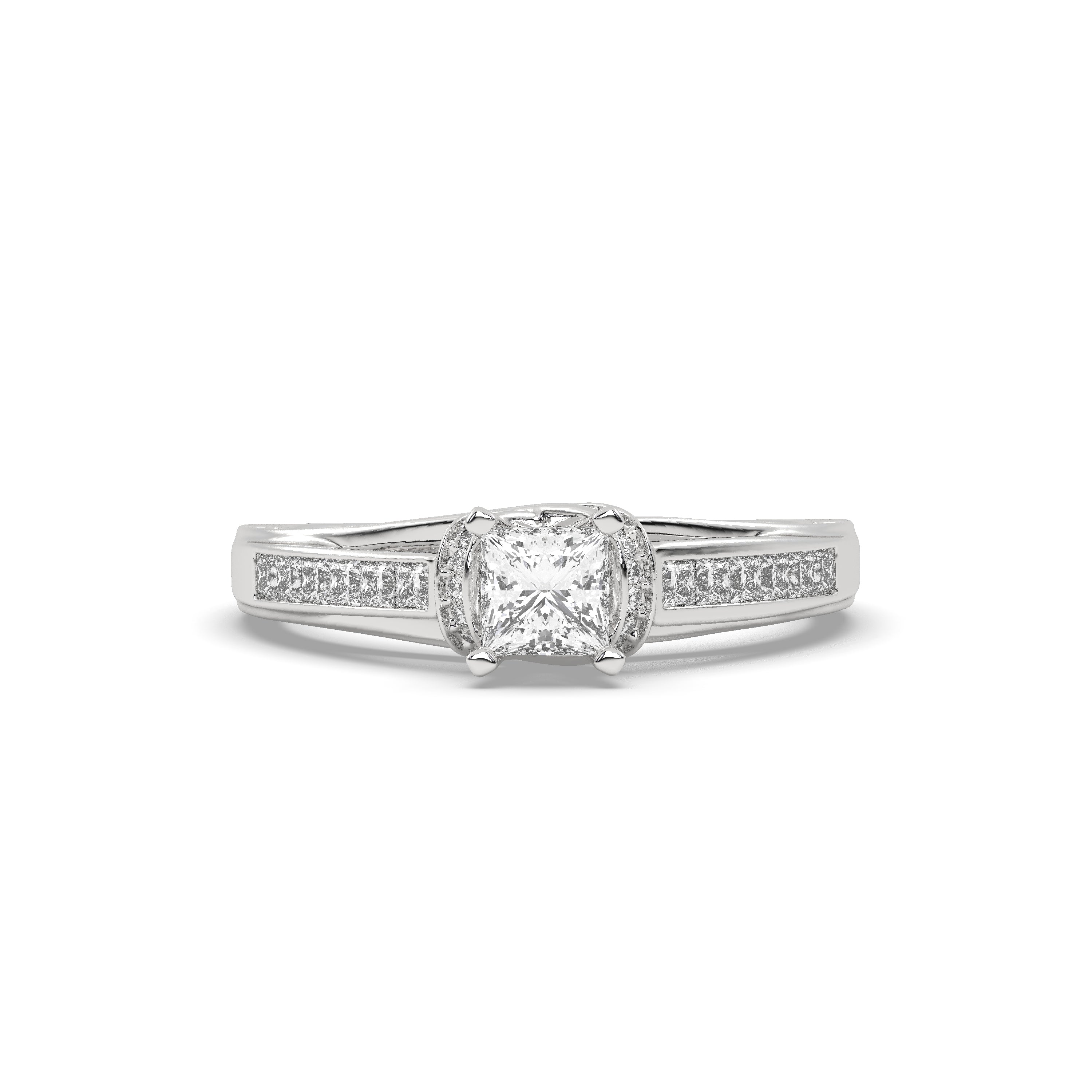 White Gold Studded 0.975 Carat Lab Grown Diamond Ring-E Color VS2 Clarity.