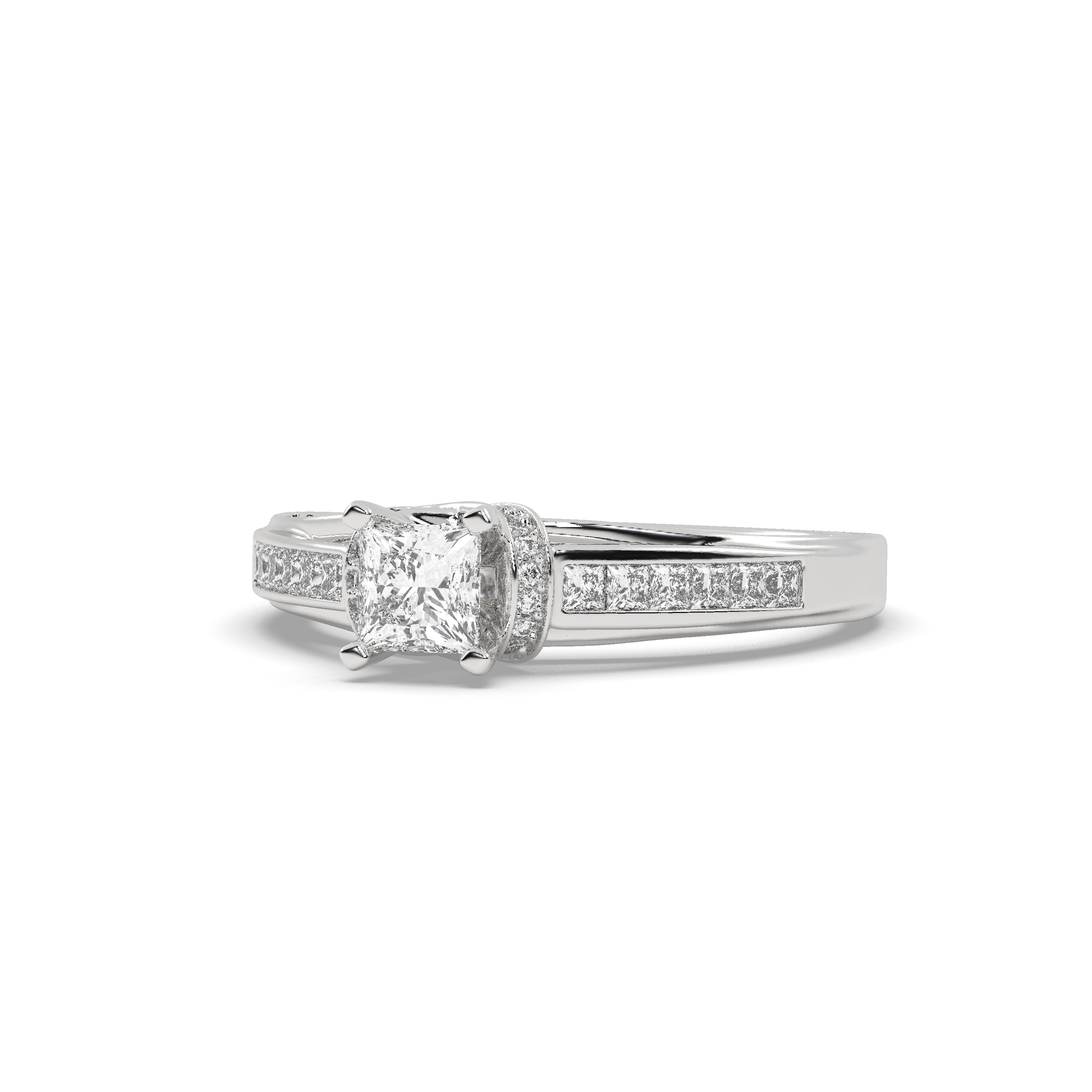 White Gold Studded 0.975 Carat Lab Grown Diamond Ring-E Color VS2 Clarity.