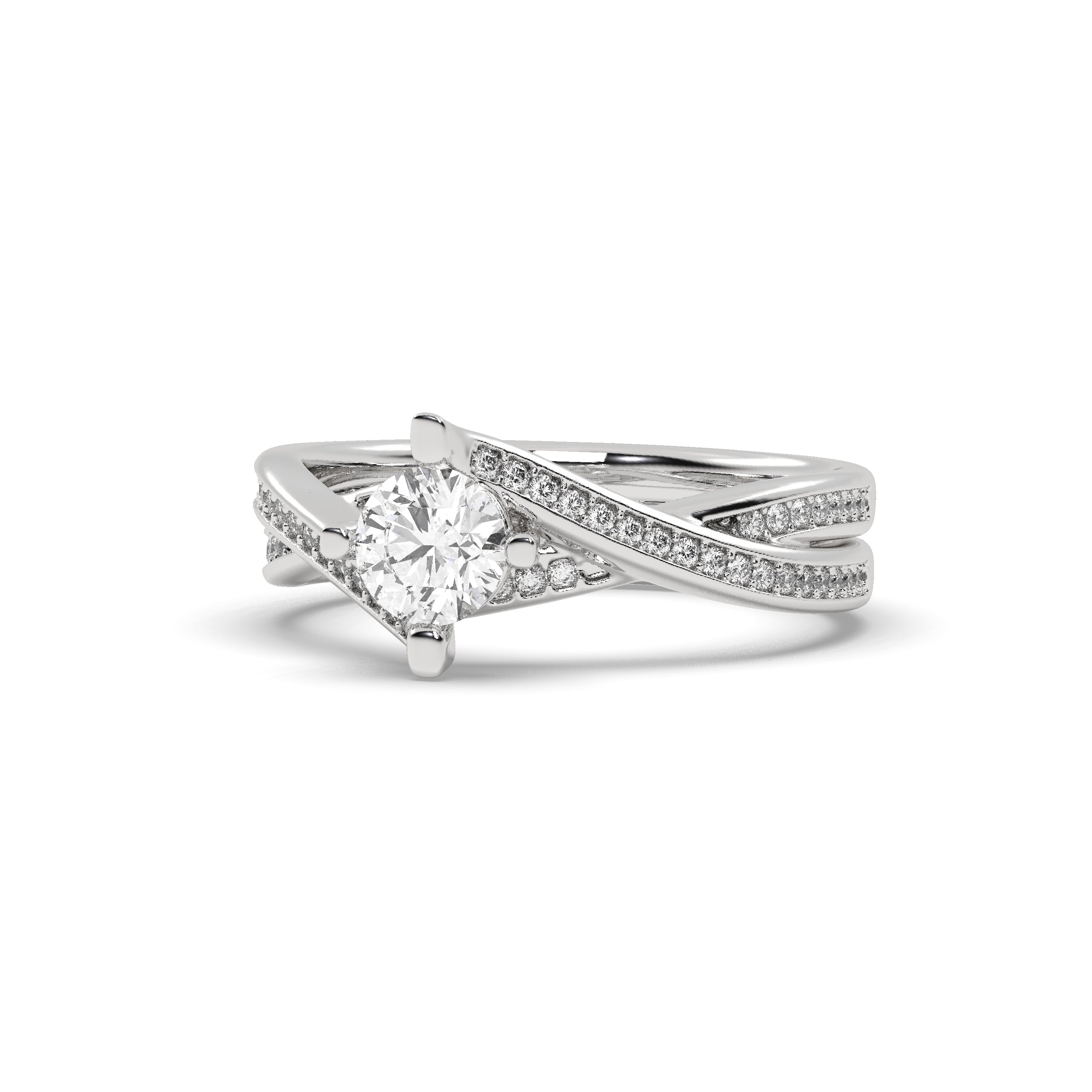 White Gold Studded 0.9 Carat Lab Grown Diamond Ring-E Color VS2 Clarity.