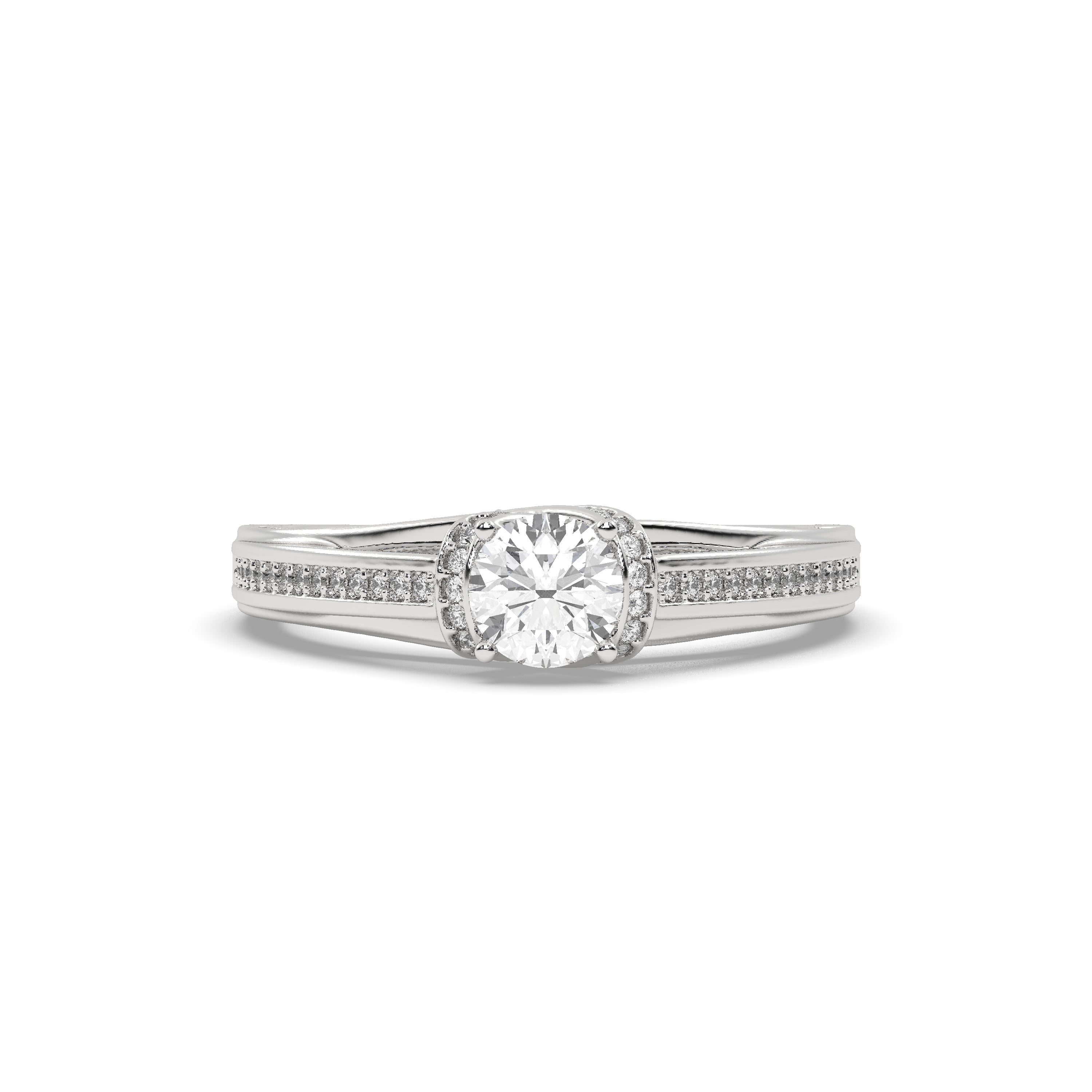 White Gold Studded 1.125 Carat Lab Grown Diamond Ring-E Color VS2 Clarity.