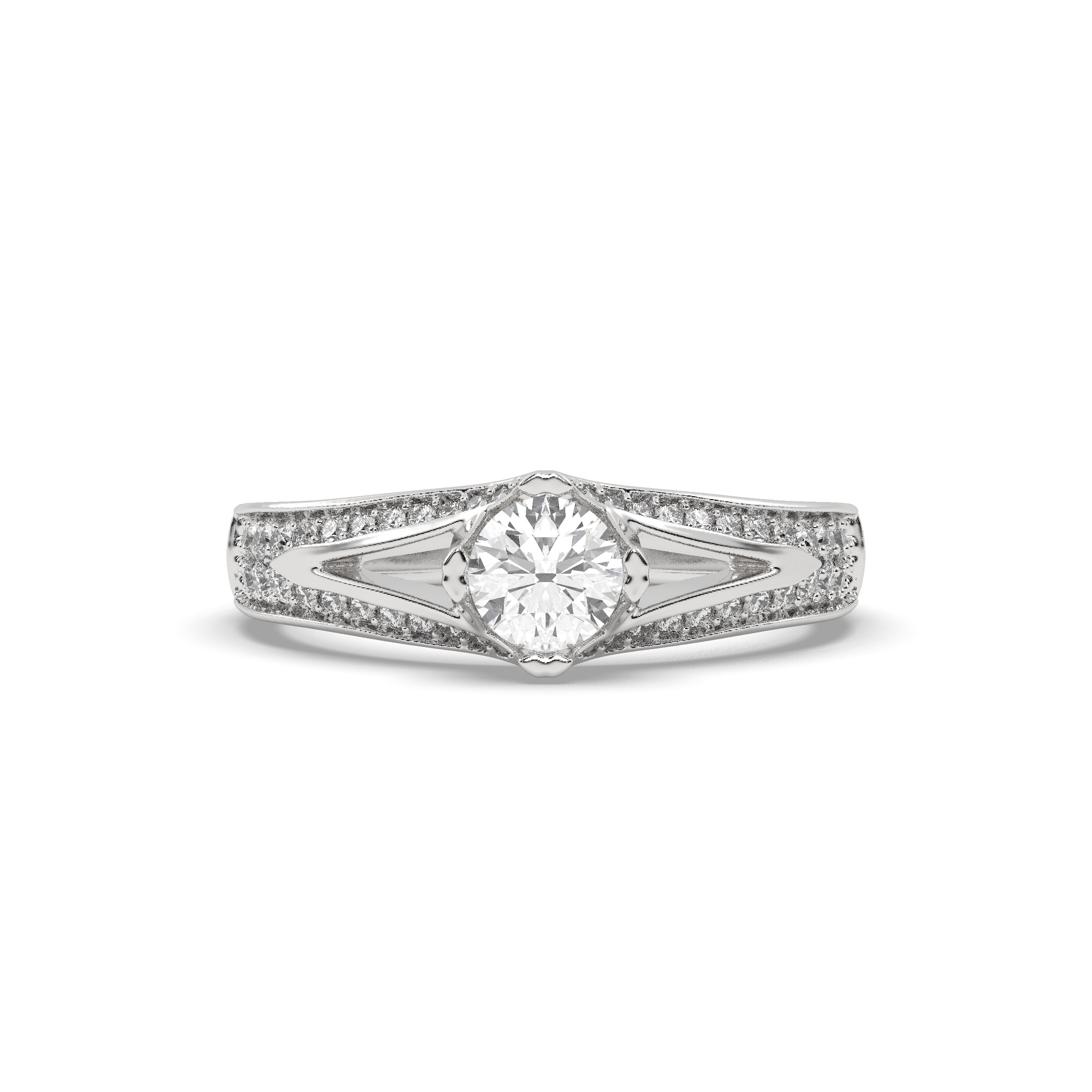 White Gold Studded 1.07 Carat Lab Grown Diamond Ring-E Color VS1 Clarity.