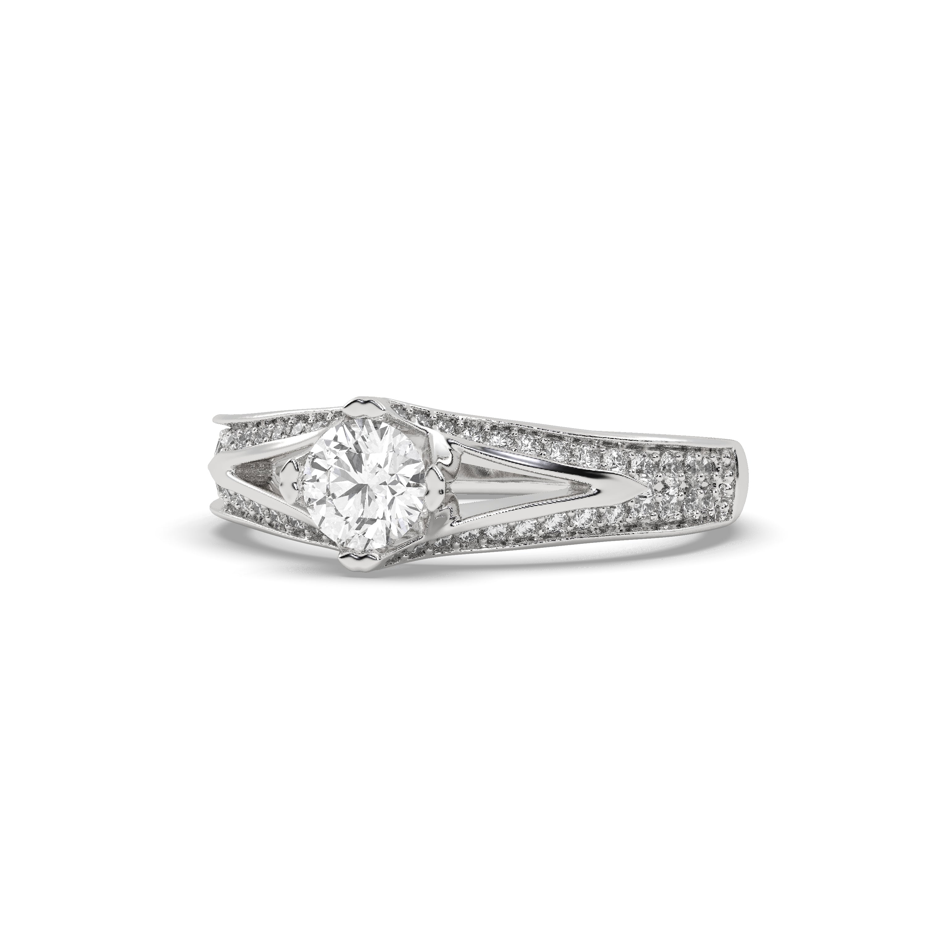 White Gold Studded 1.07 Carat Lab Grown Diamond Ring-E Color VS1 Clarity.