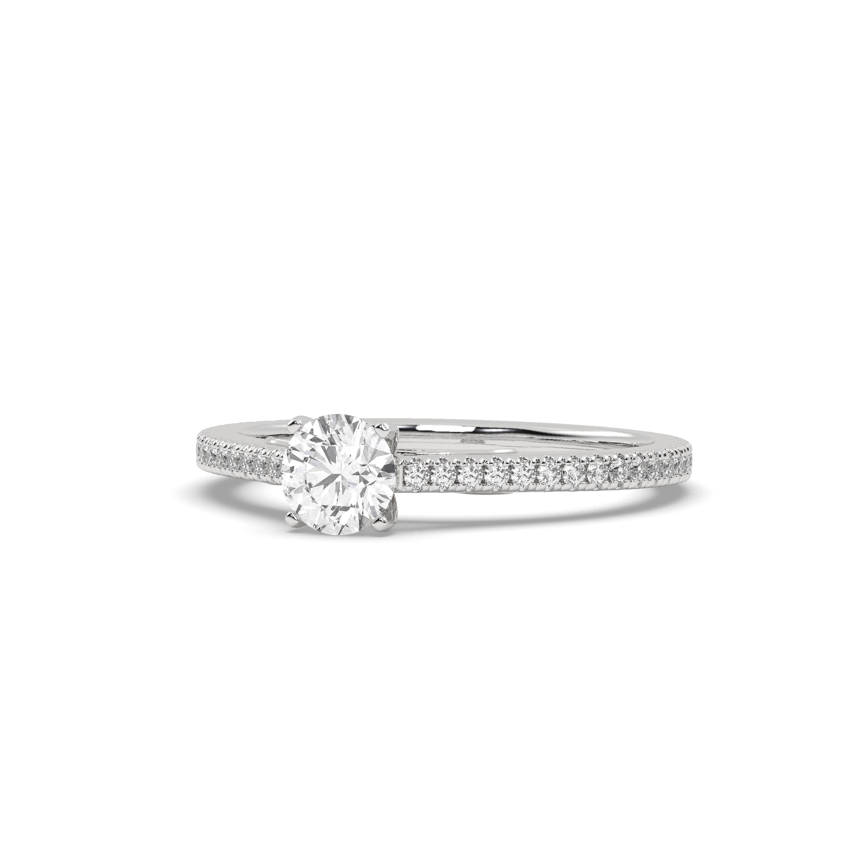 White Gold Studded 0.962 Carat Lab Grown Diamond Ring-E Color VS1 Clarity.