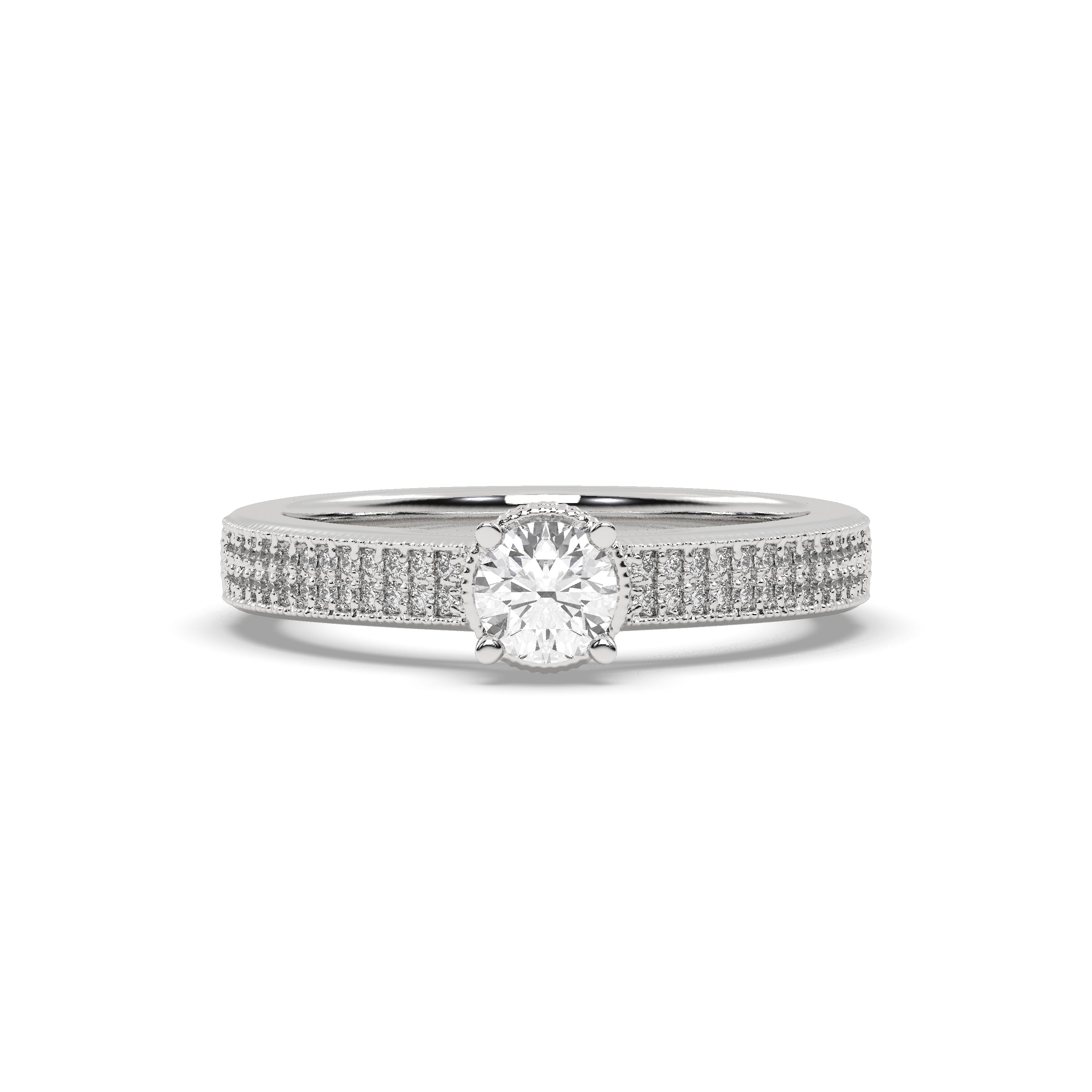 White Gold Studded 0.954 Carat Lab Grown Diamond Ring-E Color VS2 Clarity.